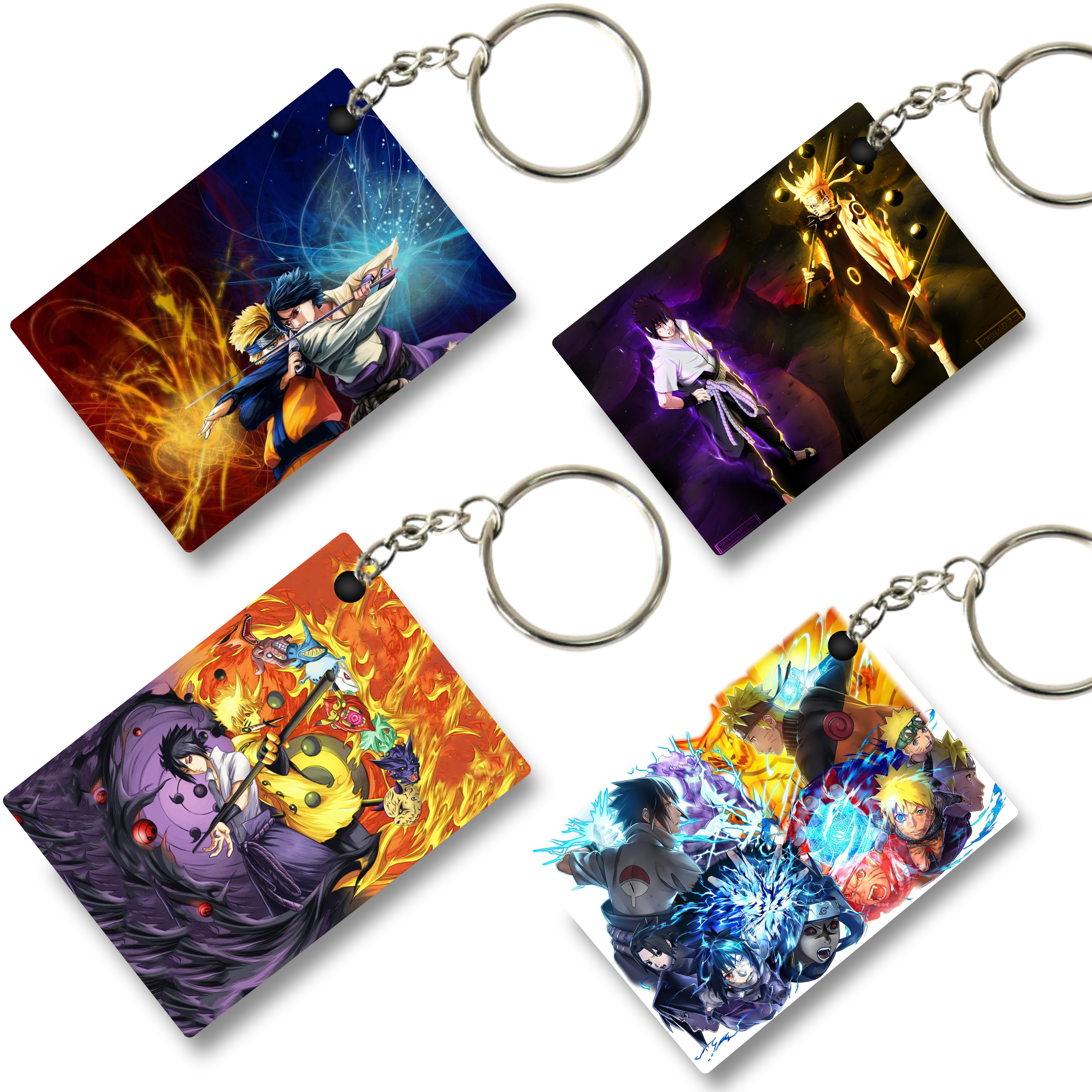 Replix Premium (Pack Of 4) Anime Printed Keychain For Bike, Scooty, Car, Acrylic Keyholder (Naruto Sasuke)