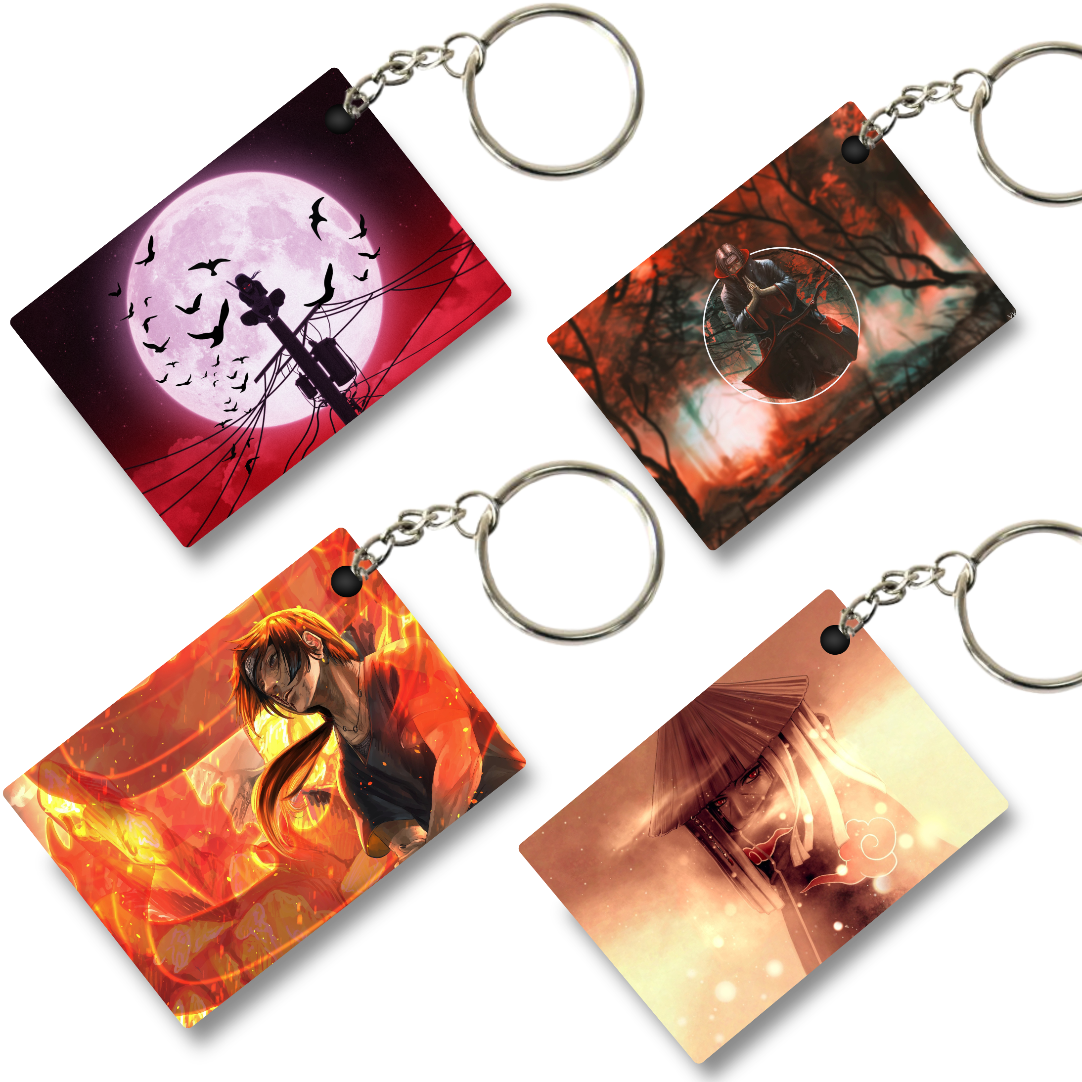 Replix Premium (Pack Of 4) Anime Printed Keychain For Bike, Scooty, Car, Acrylic Keyholder (Itachi Uchiha)