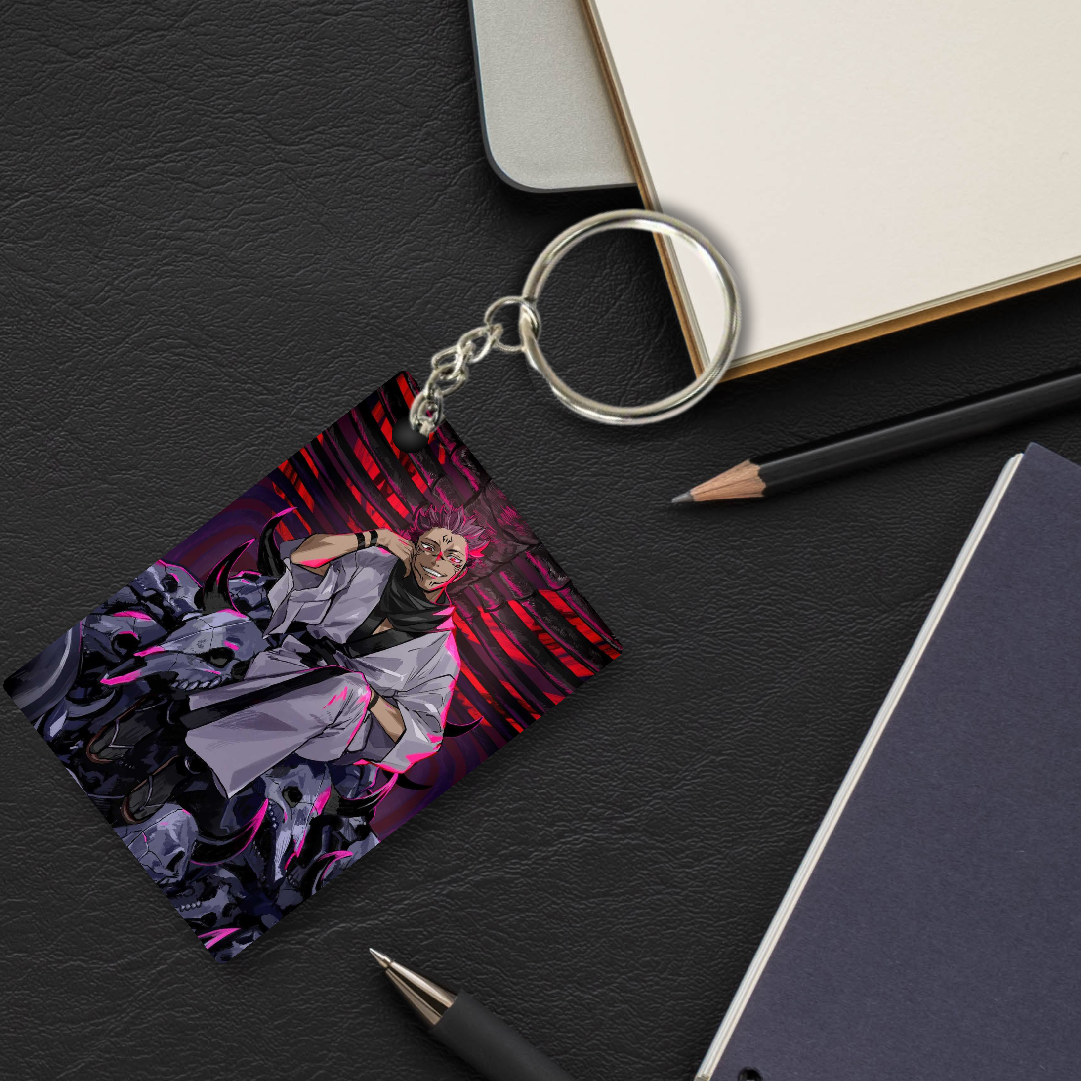 Replix Premium (Pack Of 4) Anime Printed Keychain For Bike, Scooty, Car, Acrylic Keyholder (Jujutsu Kaisen 3)