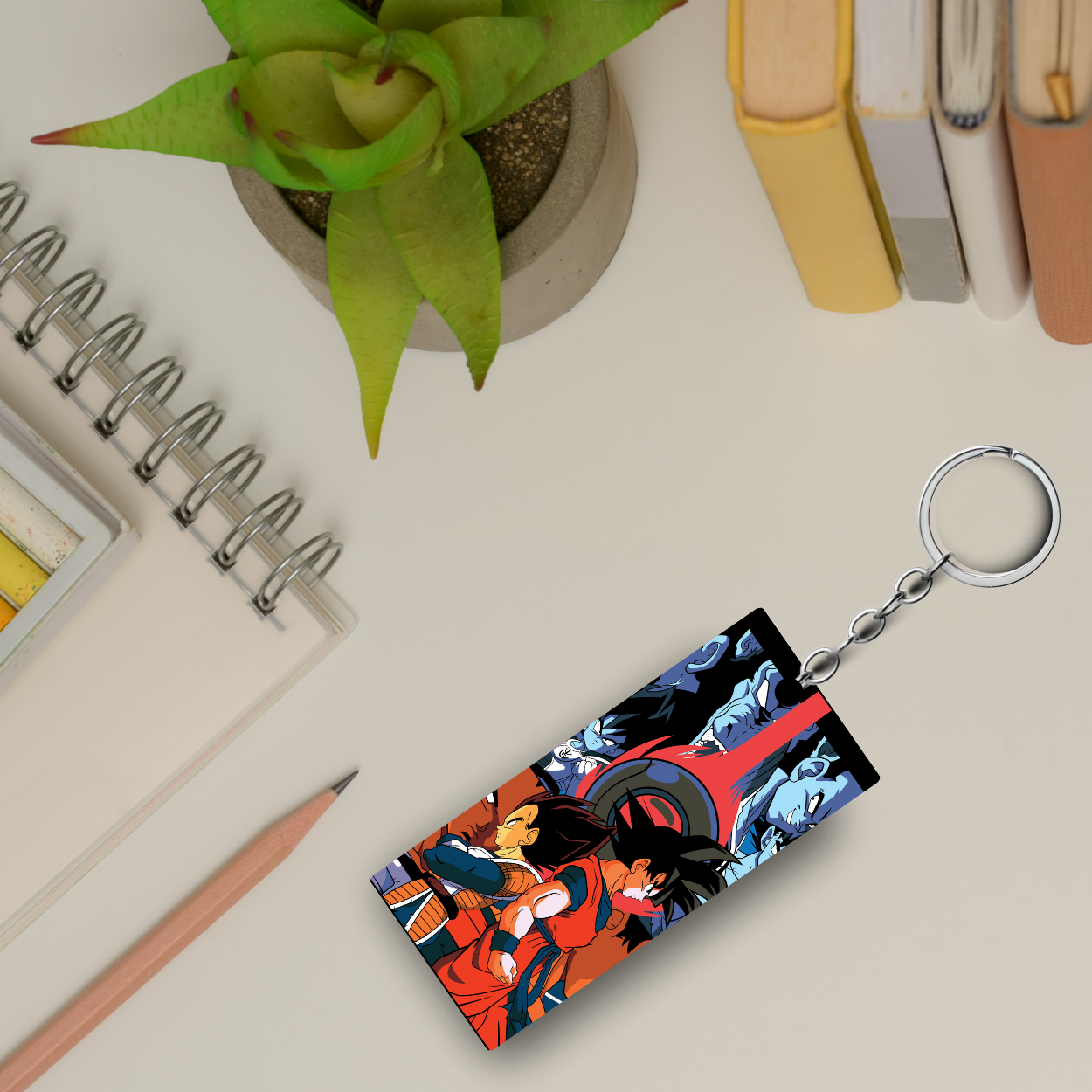 Replix Premium (Pack Of 4) Anime Printed Keychain For Bike, Scooty, Car, Acrylic Keyholder (Goku 2 long)
