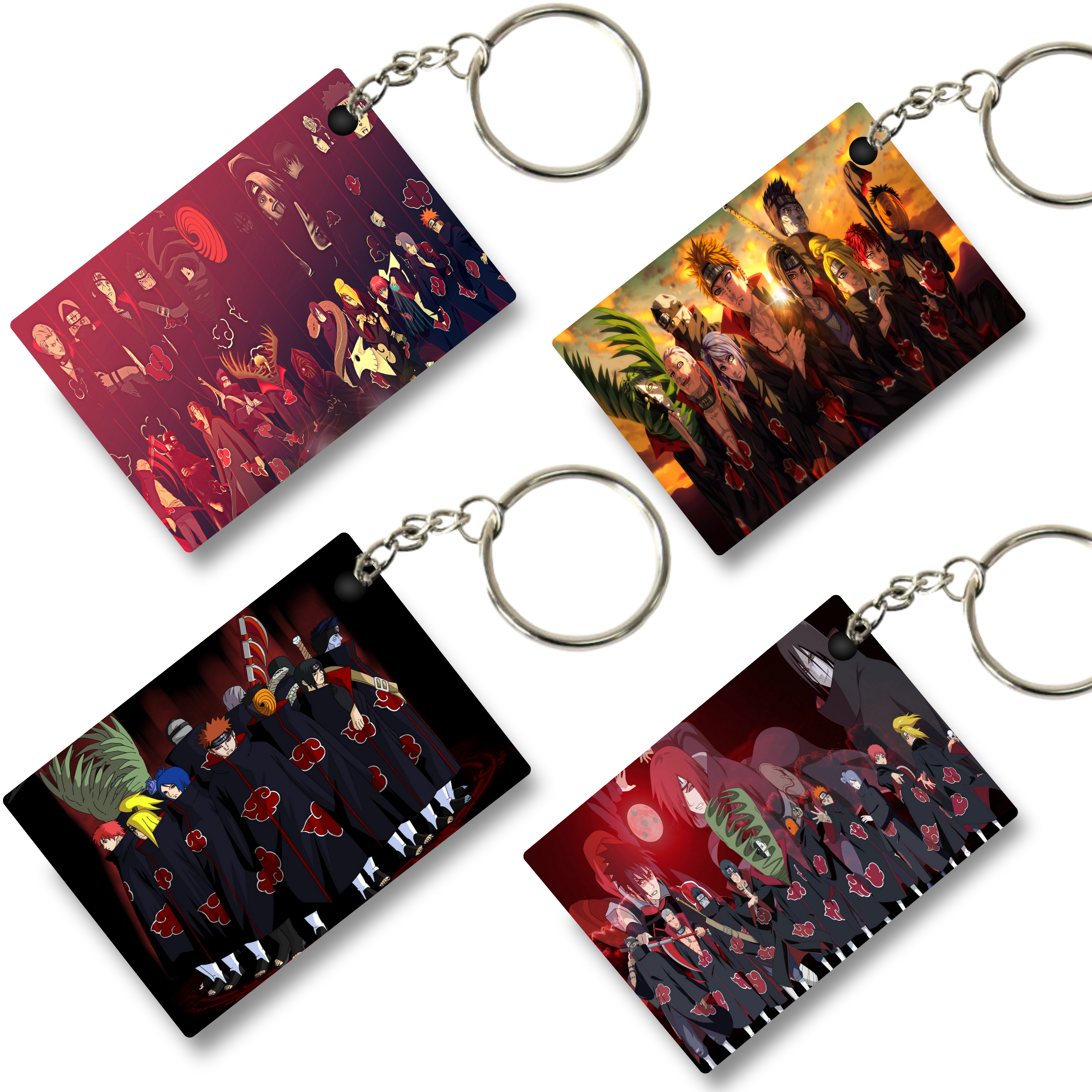 Replix Premium (Pack Of 4) Anime Printed Keychain For Bike, Scooty, Car, Acrylic Keyholder (Akatsuki 4)