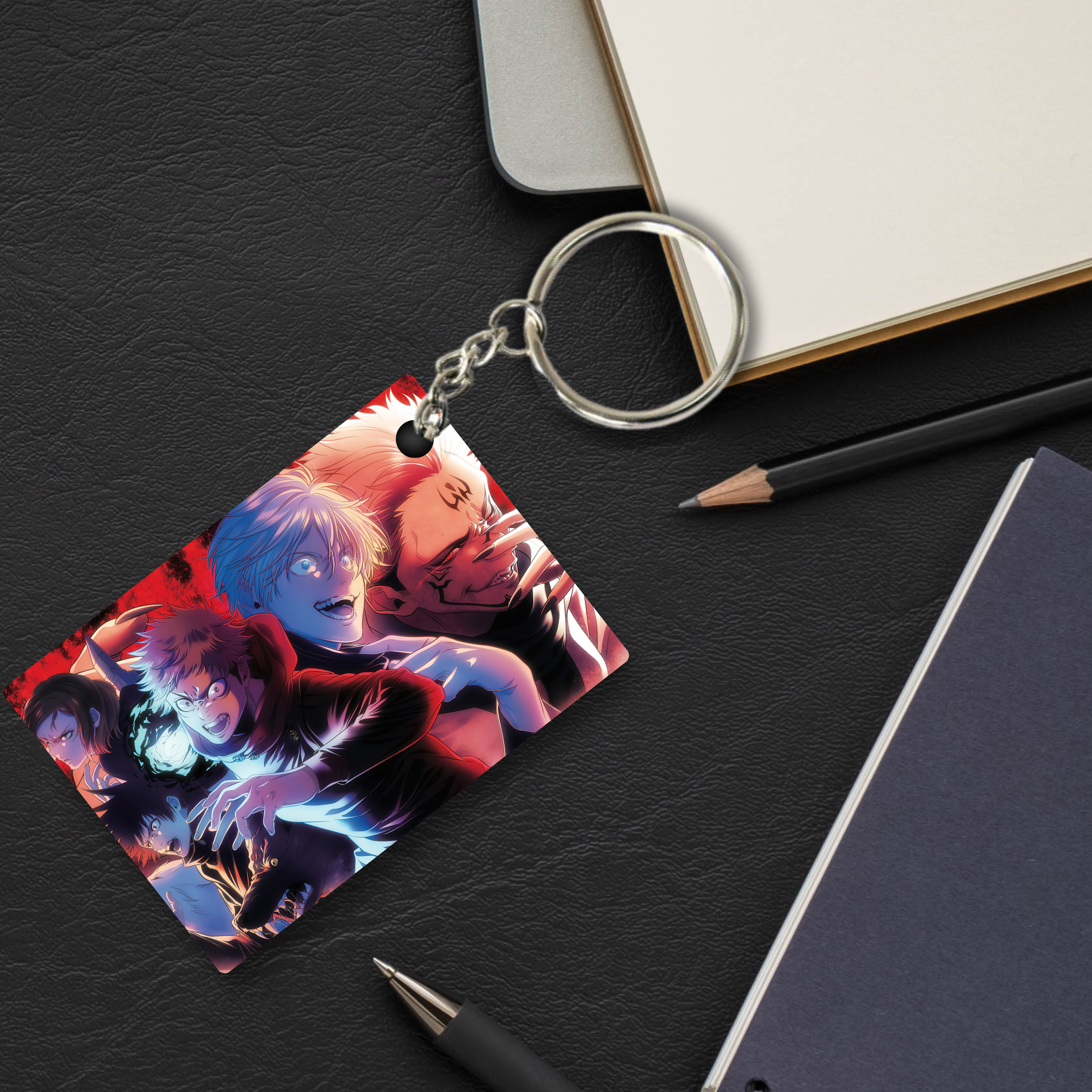 Replix Premium (Pack Of 4) Anime Printed Keychain For Bike, Scooty, Car, Acrylic Keyholder (Jujutsu Kaisen 5)