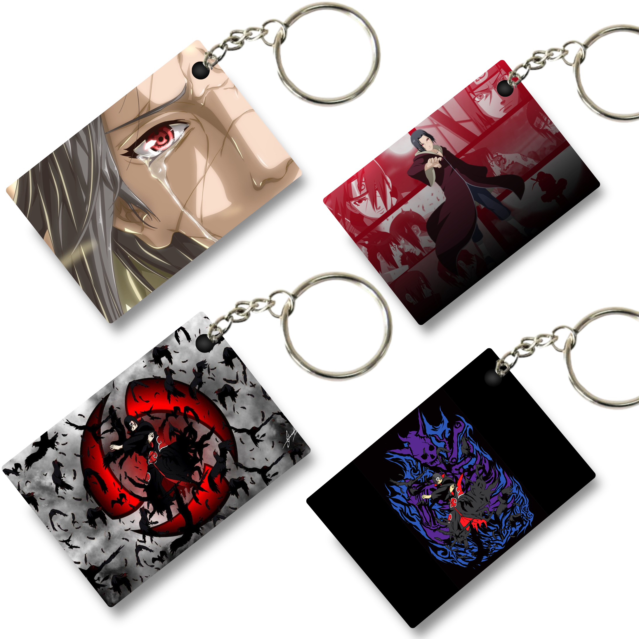 Replix Premium (Pack Of 4) Anime Printed Keychain For Bike, Scooty, Car, Acrylic Keyholder (Itachi Uchiha 3)