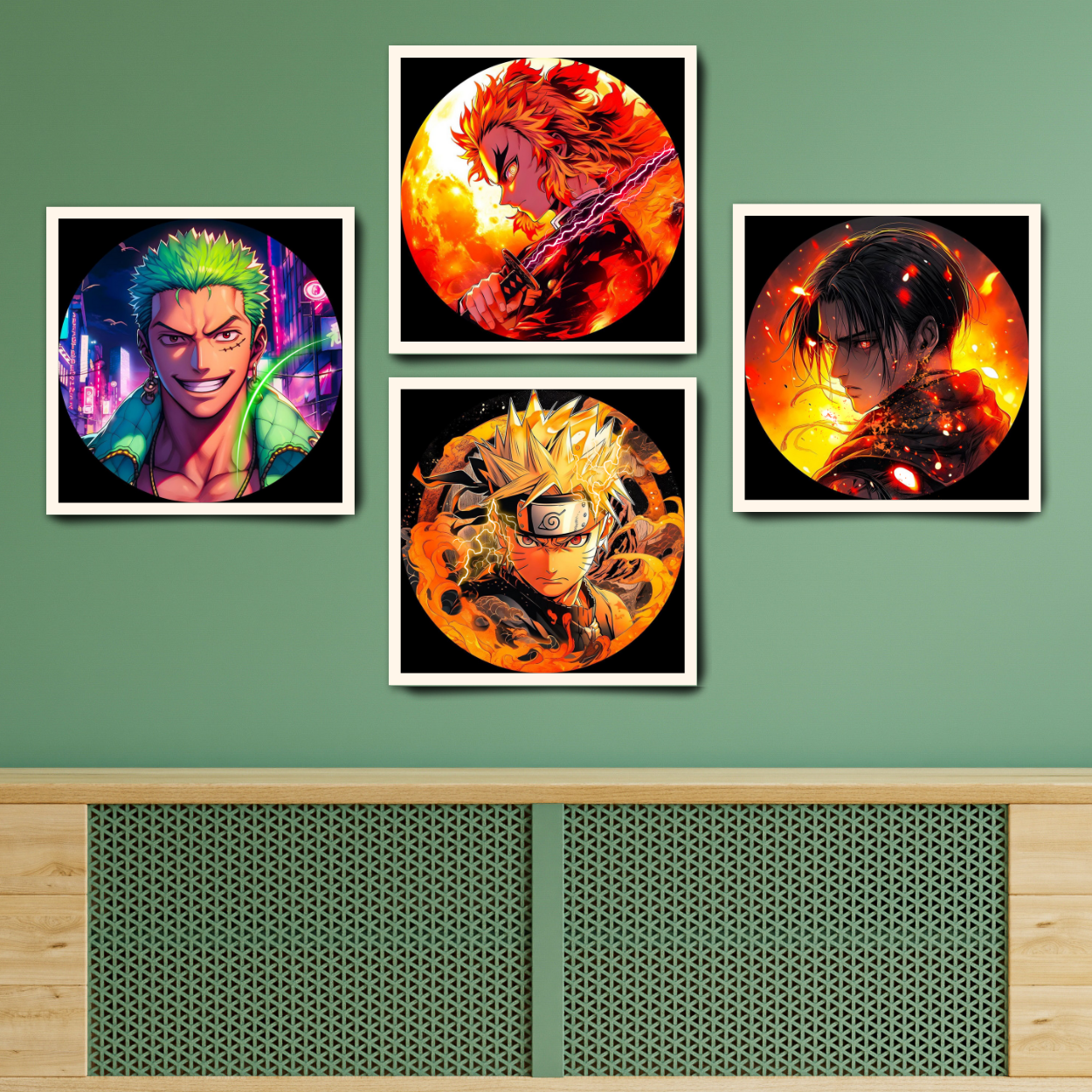 Replix Anime Framed Poster Mix Anime Painting Wall Frame, (11x11 Inch) Wall Art Laminated Poster With Black Frames, Set of 4 (Design 2)