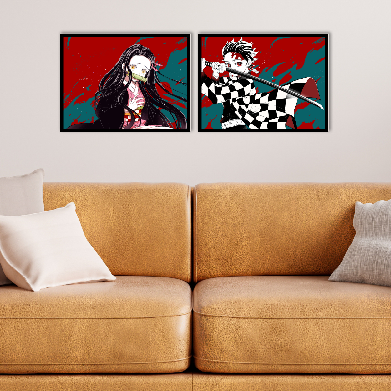 Replix Set of 2 Demon Slayer Frames Anime Wall Frame, (11x14 Inch) Framed Poster With Black Frames (Brother-Sister Duo)