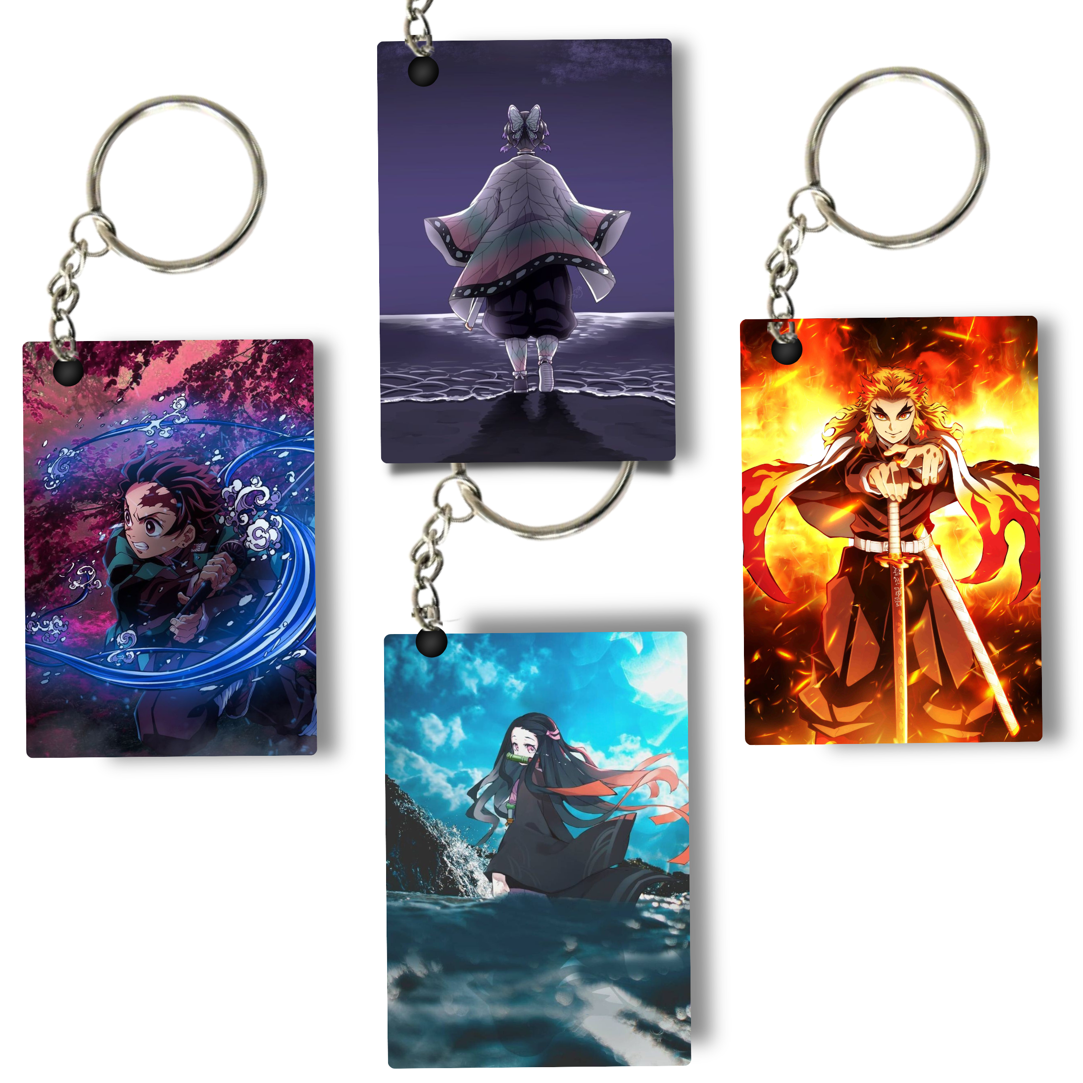 Replix Premium (Pack Of 4) Anime Printed Keychain For Bike, Scooty, Car, Acrylic Keyholder (Demon Slayer)