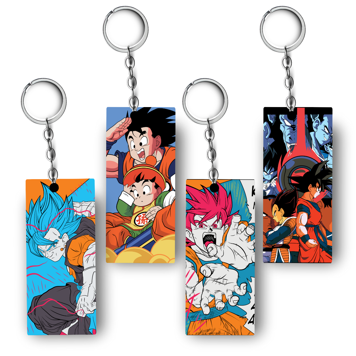 Replix Premium (Pack Of 4) Anime Printed Keychain For Bike, Scooty, Car, Acrylic Keyholder (Goku 2 long)