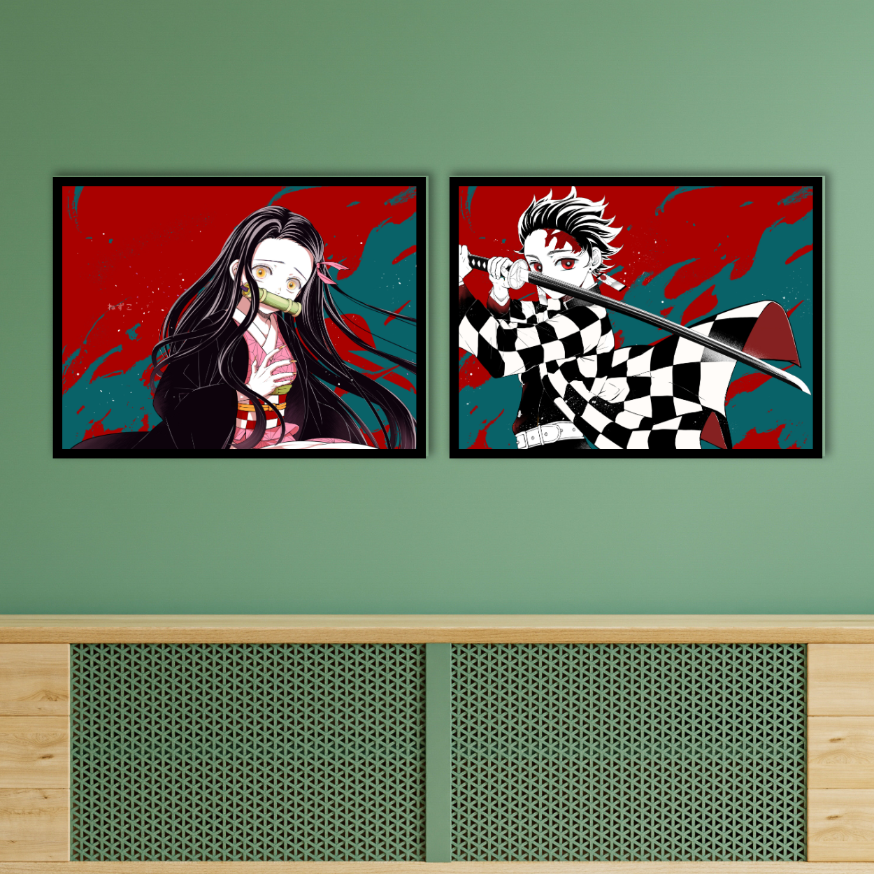 Replix Set of 2 Demon Slayer Frames Anime Wall Frame, (11x14 Inch) Framed Poster With Black Frames (Brother-Sister Duo)
