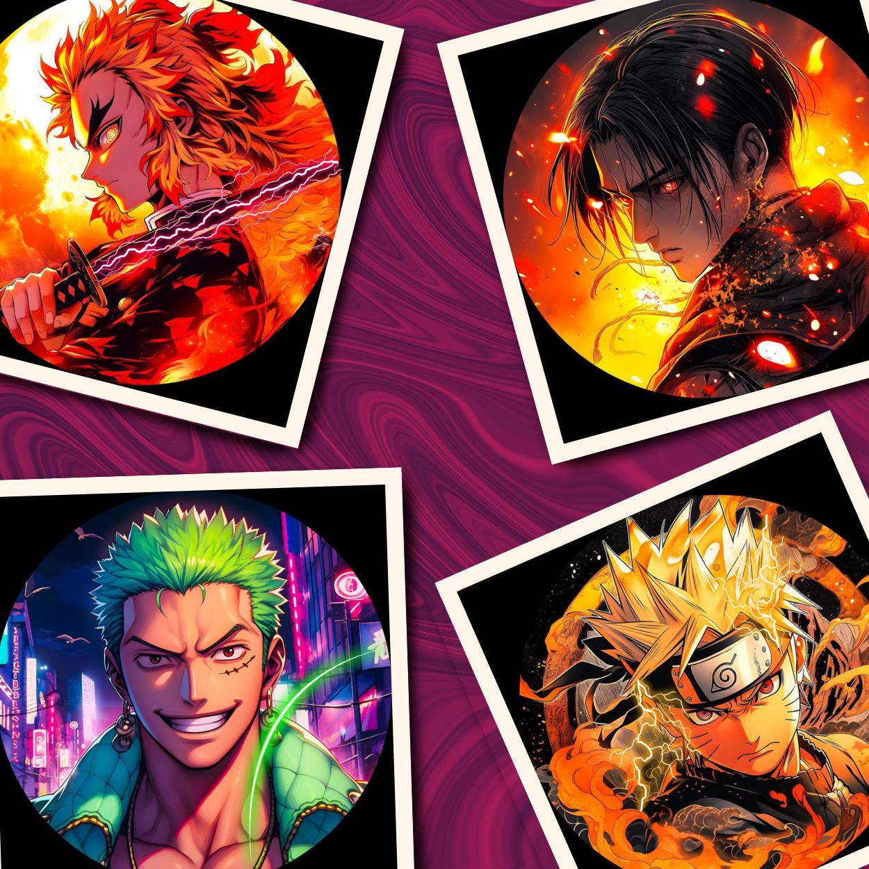 Replix Anime Framed Poster Mix Anime Painting Wall Frame, (11x11 Inch) Wall Art Laminated Poster With Black Frames, Set of 4 (Design 2)