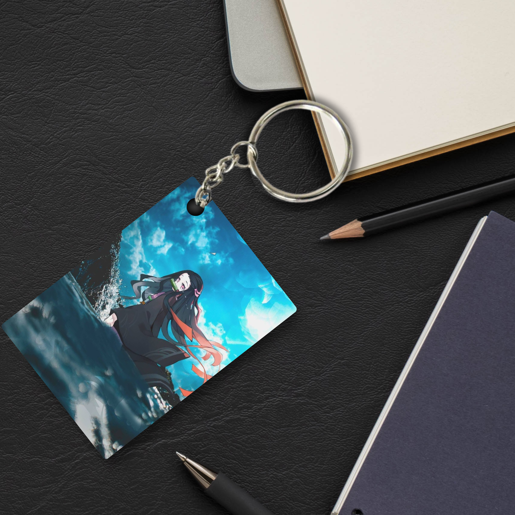 Replix Premium (Pack Of 4) Anime Printed Keychain For Bike, Scooty, Car, Acrylic Keyholder (Demon Slayer)