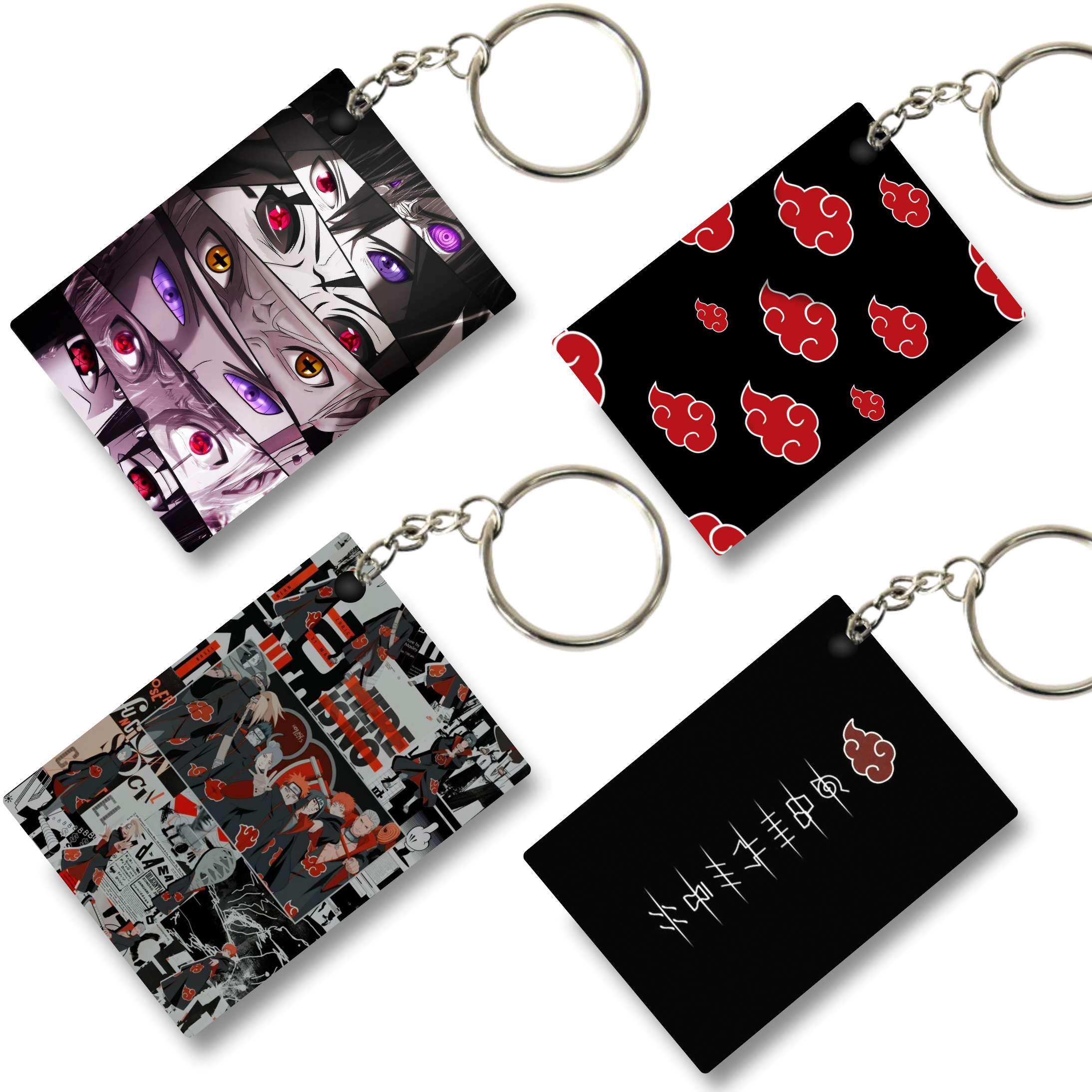 Replix Premium (Pack Of 4) Anime Printed Keychain For Bike, Scooty, Car, Acrylic Keyholder (Akatsuki 2)