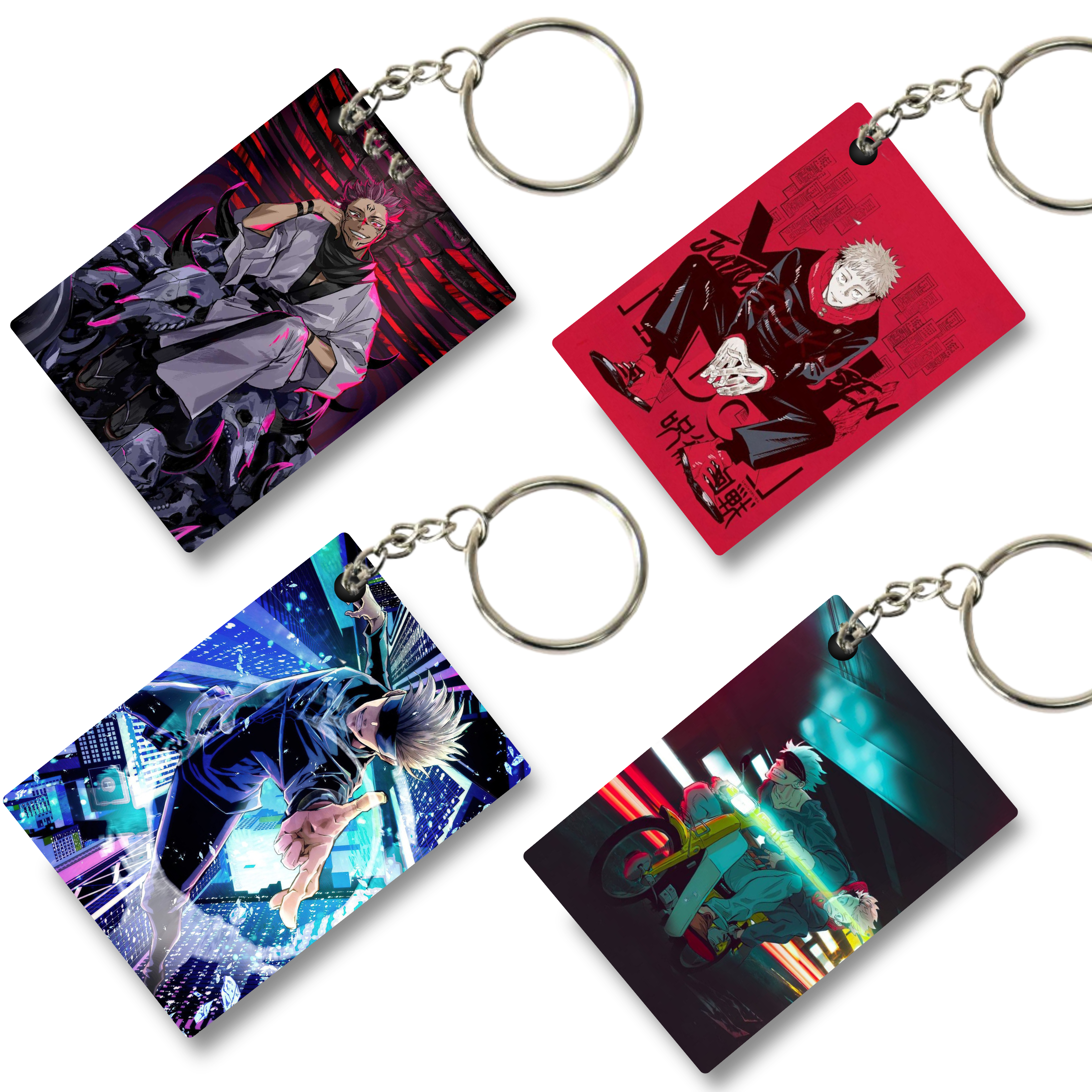 Replix Premium (Pack Of 4) Anime Printed Keychain For Bike, Scooty, Car, Acrylic Keyholder (Jujutsu Kaisen 3)