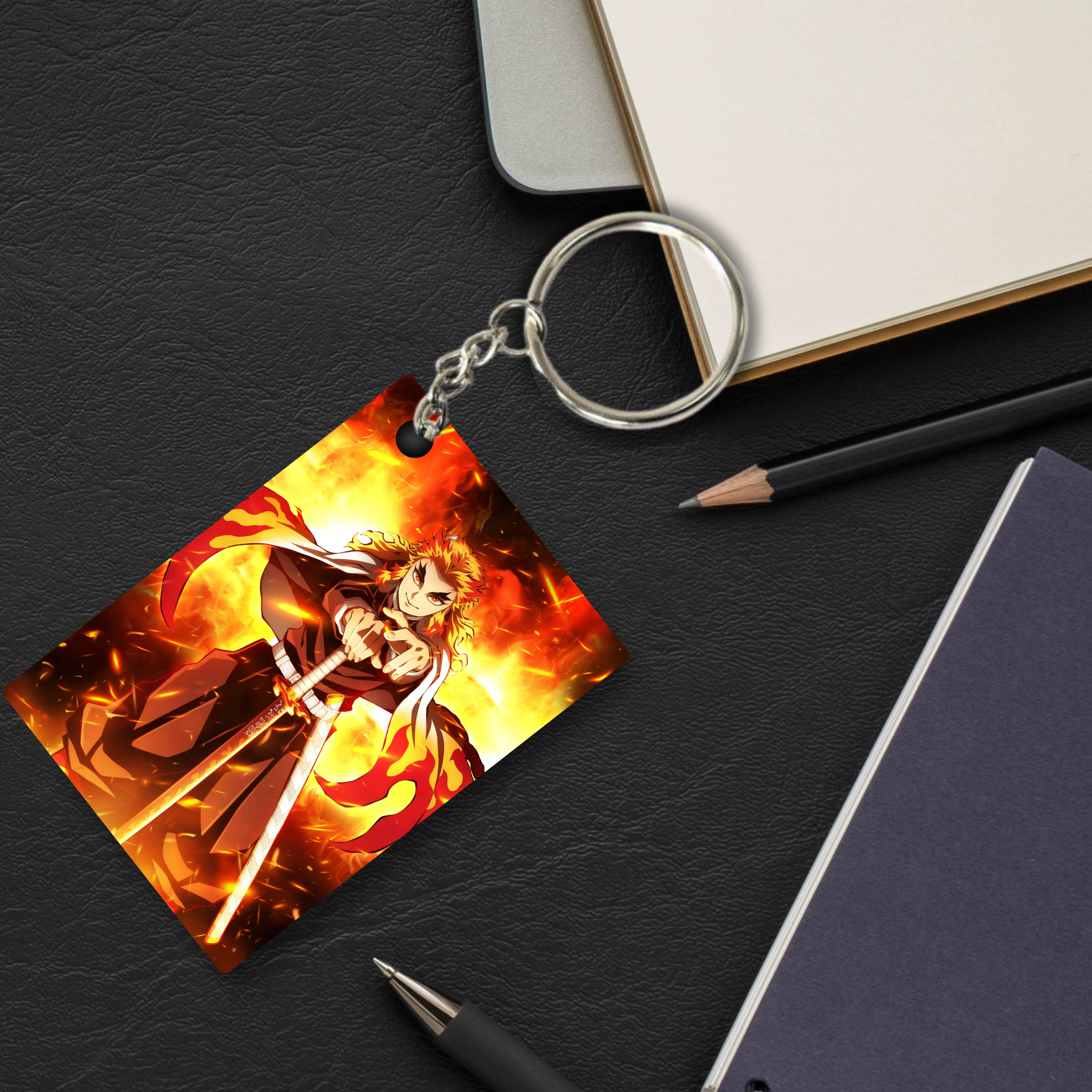 Replix Premium (Pack Of 4) Anime Printed Keychain For Bike, Scooty, Car, Acrylic Keyholder (Demon Slayer)