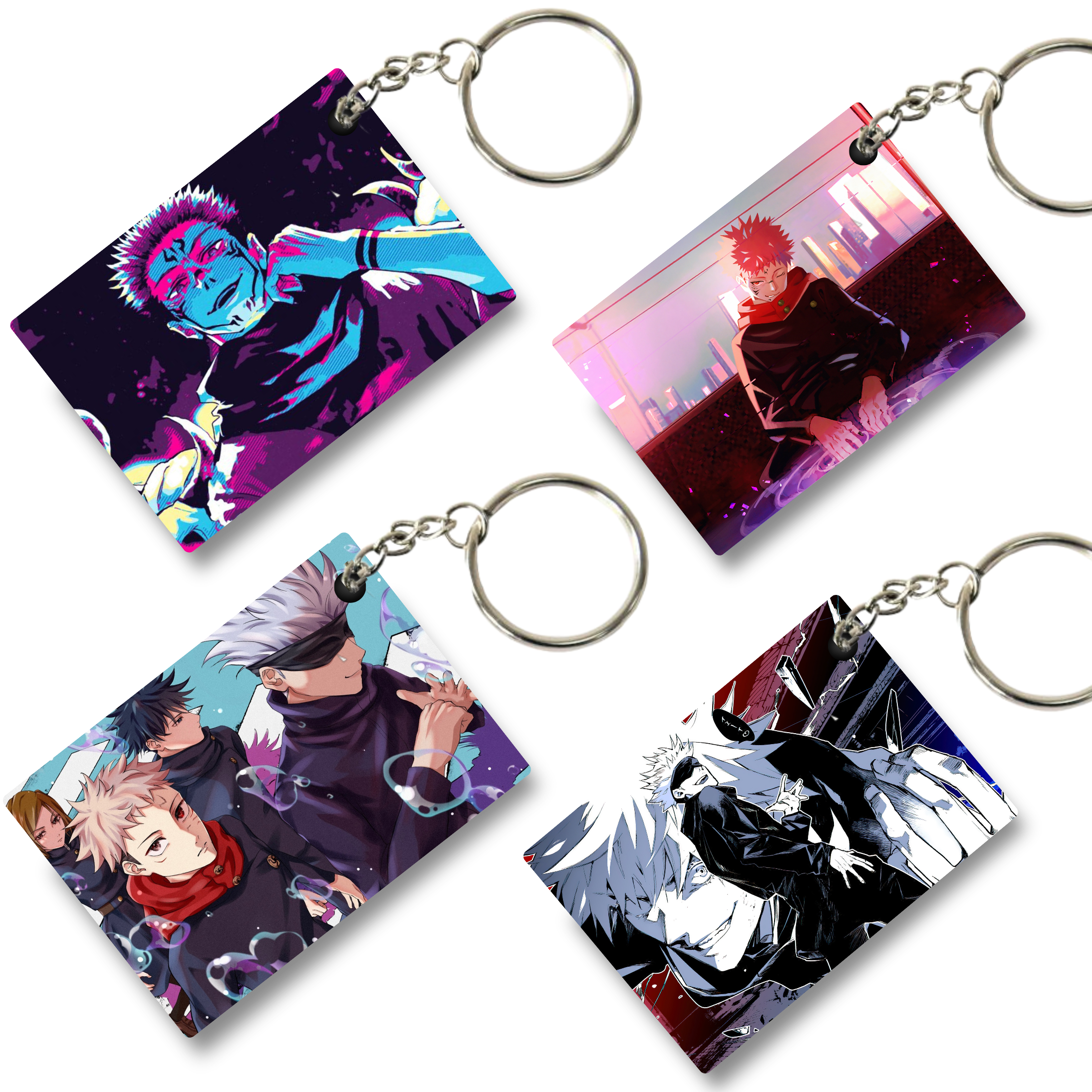 Replix Premium (Pack Of 4) Anime Printed Keychain For Bike, Scooty, Car, Acrylic Keyholder (Jujutsu Kaisen 2)