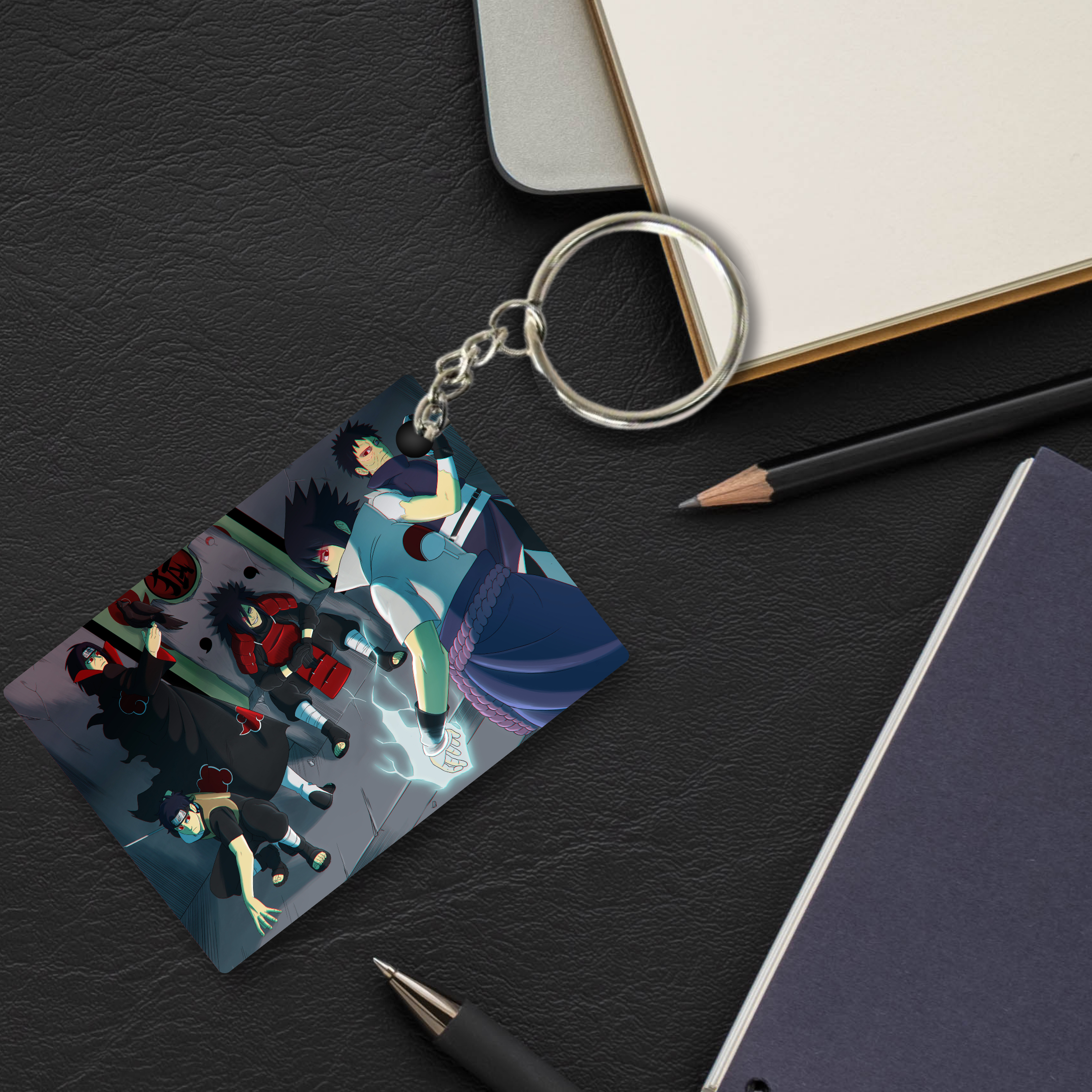 Replix Premium (Pack Of 4) Anime Printed Keychain For Bike, Scooty, Car, Acrylic Keyholder ( Uchiha )