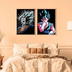 Replix Set of 2 Goku Frames Anime Wall Frame, (12x18 Inch) Framed Poster With Brown Frames (Goku Duo)