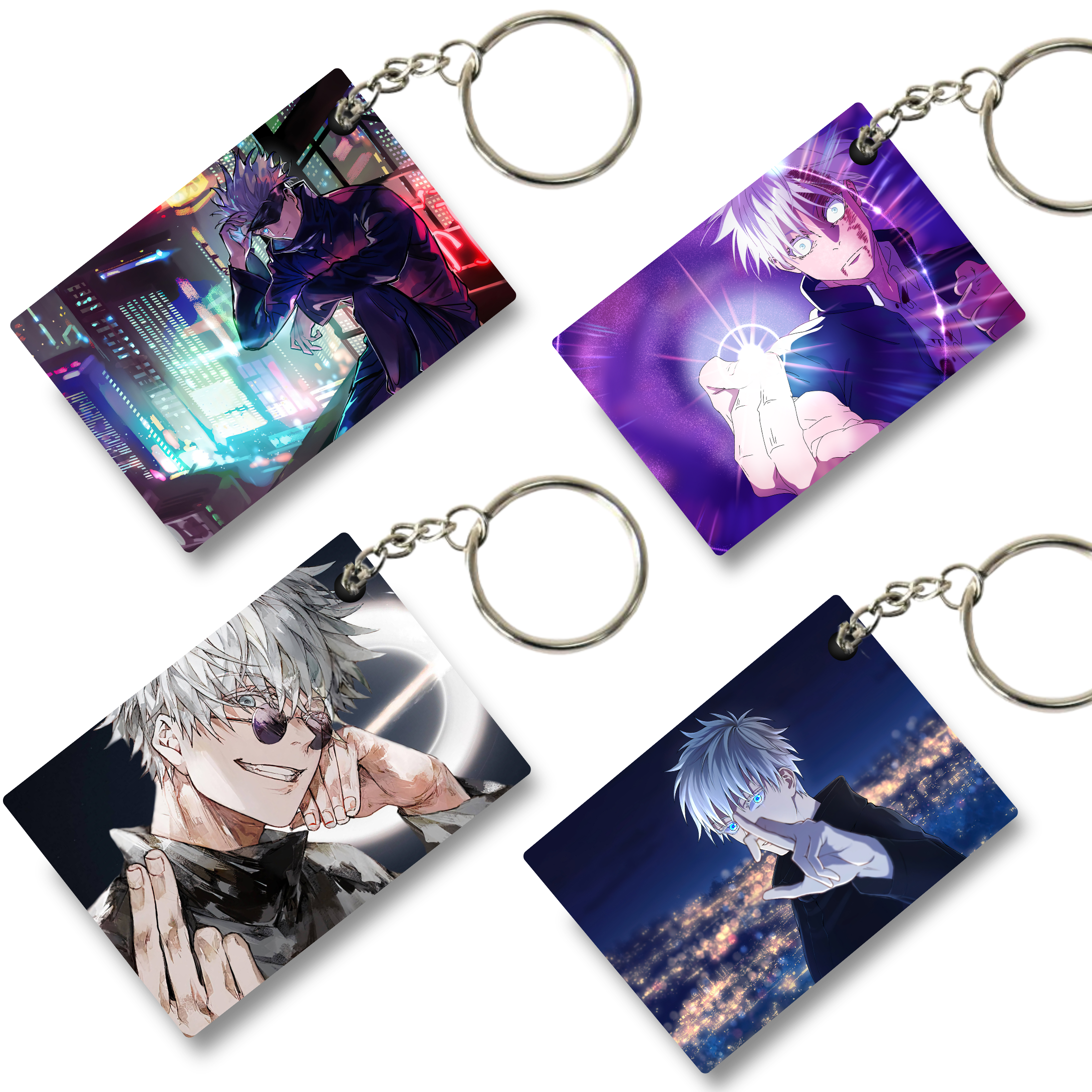Replix Premium (Pack Of 4) Anime Printed Keychain For Bike, Scooty, Car, Acrylic Keyholder (Jujutsu Kaisen 4)