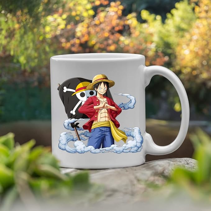 Replix Naruto Anime Printed Coffee Mug, White Ceramic Milk Mug Anime Printed, 350 ml for Gifting and Present (Luffy 1)