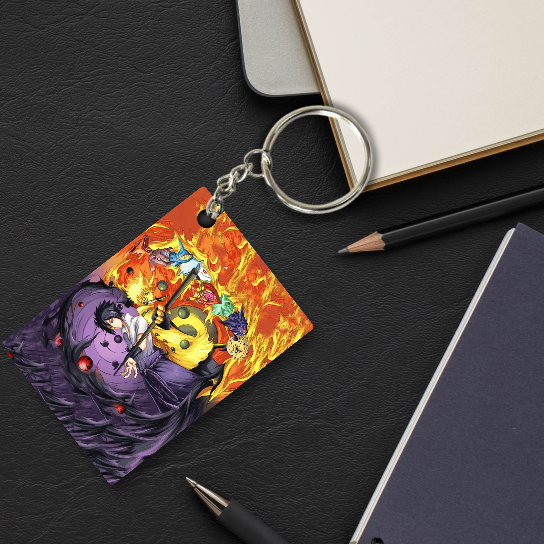 Replix Premium (Pack Of 4) Anime Printed Keychain For Bike, Scooty, Car, Acrylic Keyholder (Naruto Sasuke)