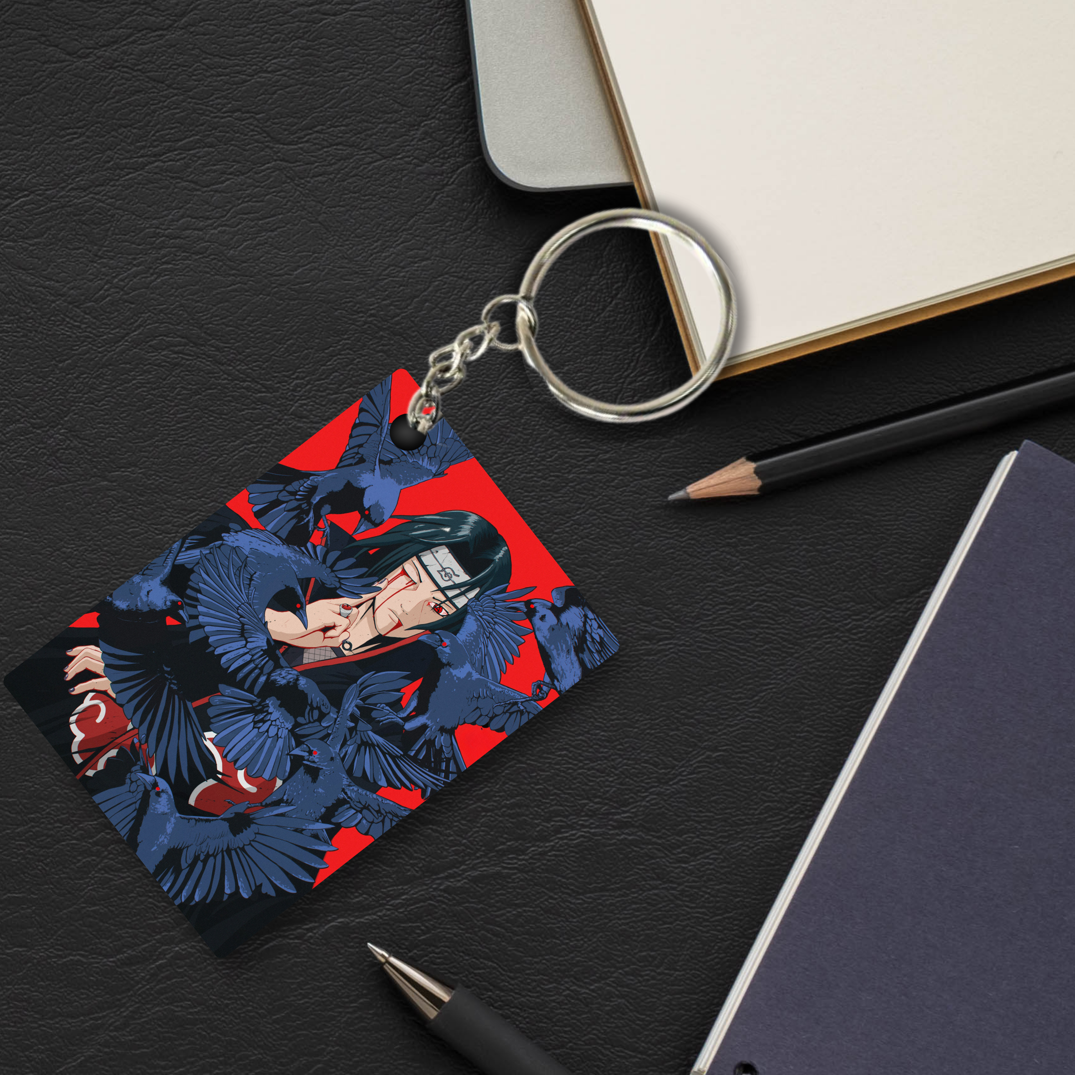 Replix Premium (Pack Of 4) Anime Printed Keychain For Bike, Scooty, Car, Acrylic Keyholder (Itachi Uchiha 2)