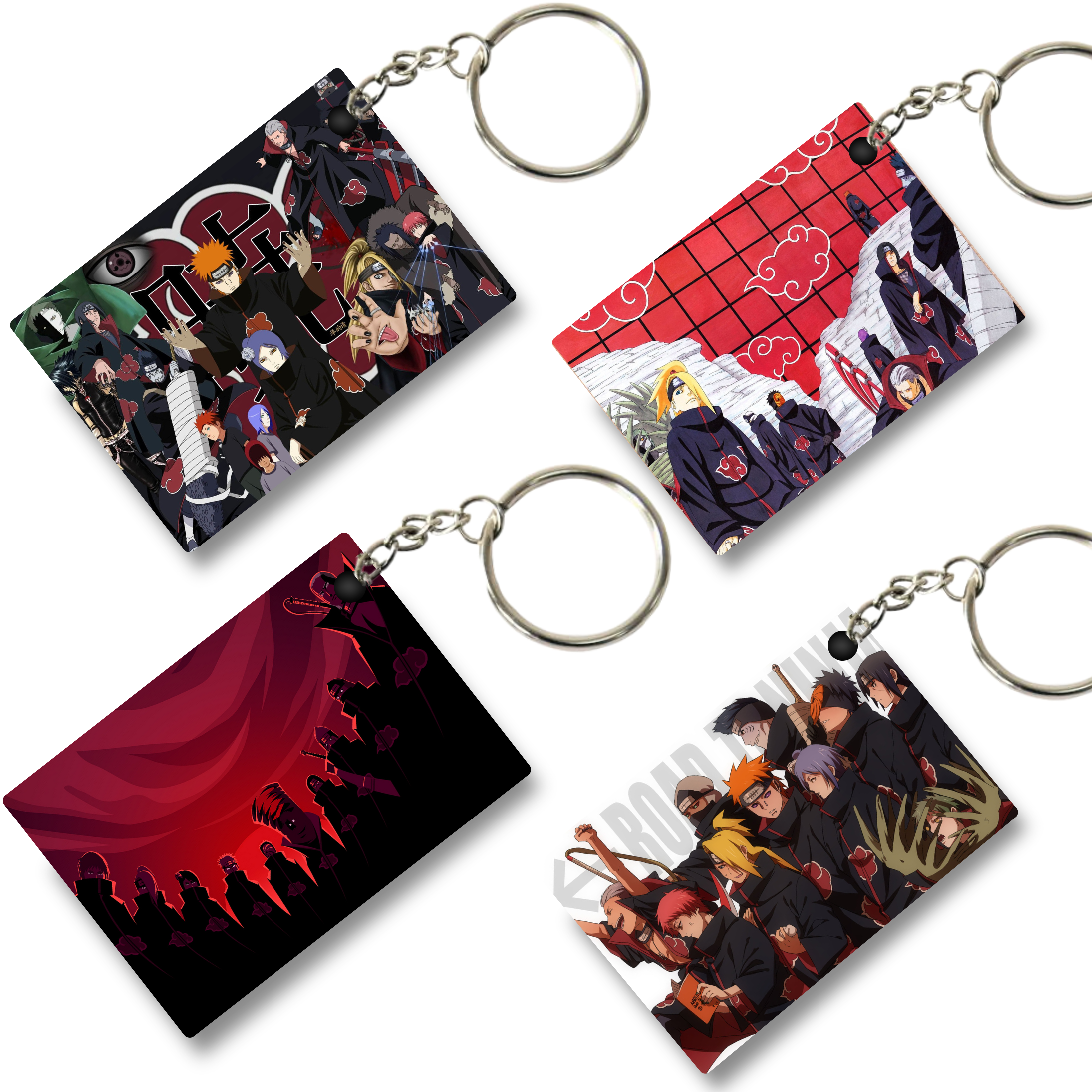 Replix Premium (Pack Of 4) Anime Printed Keychain For Bike, Scooty, Car, Acrylic Keyholder (Akatsuki 2)