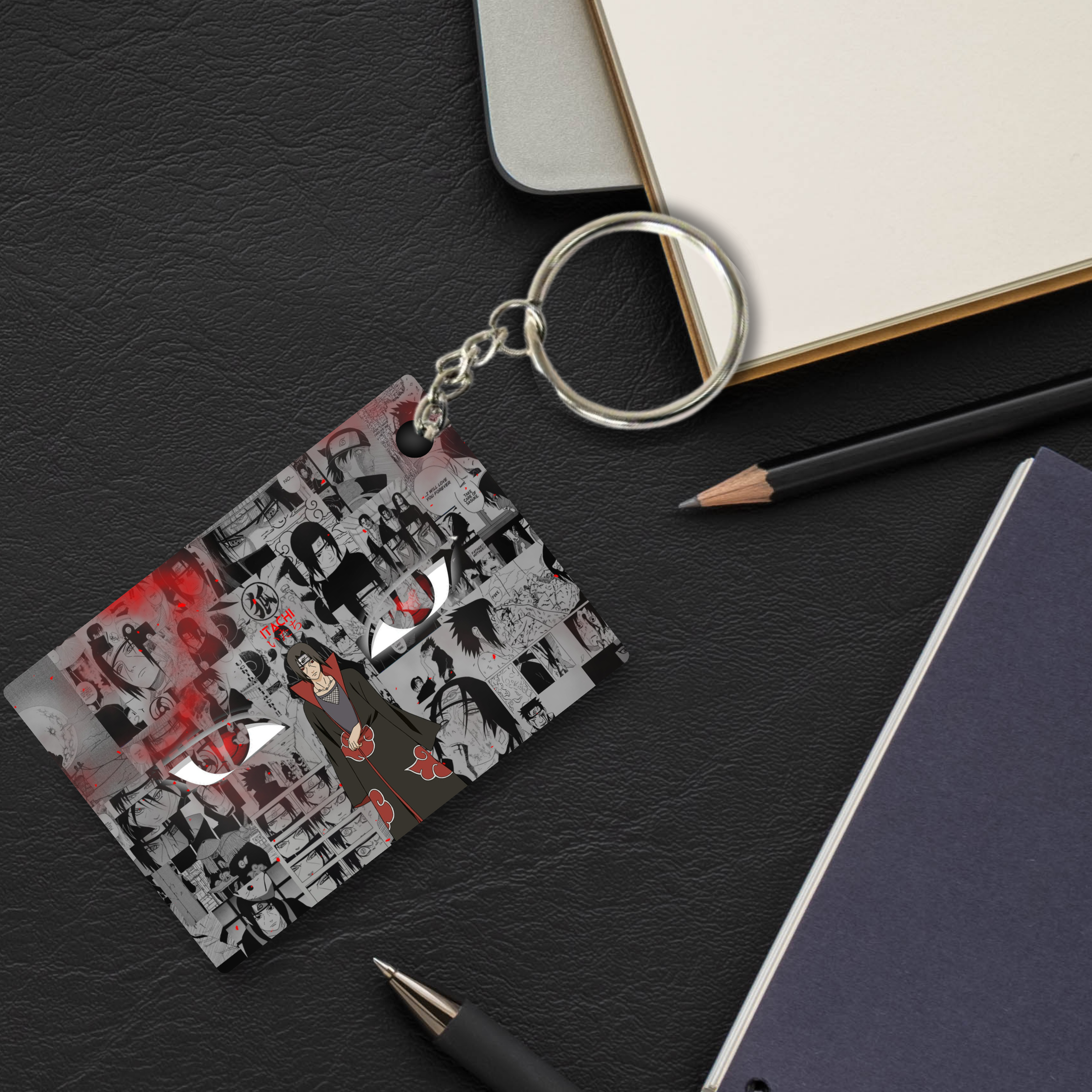 Replix Premium (Pack Of 4) Anime Printed Keychain For Bike, Scooty, Car, Acrylic Keyholder (Itachi Uchiha 2)
