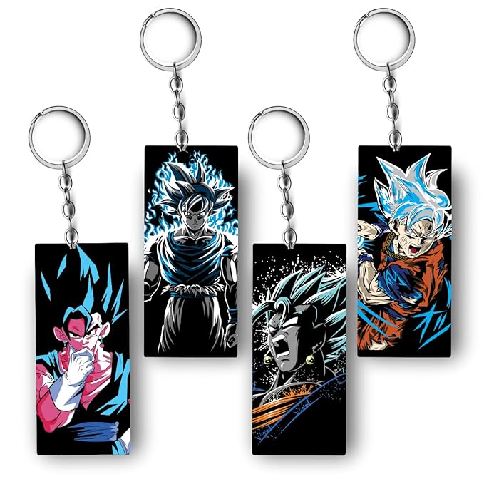 Replix Premium (Pack Of 4) Anime Printed Keychain For Bike, Scooty, Car, Acrylic Keyholder (Big Goku)