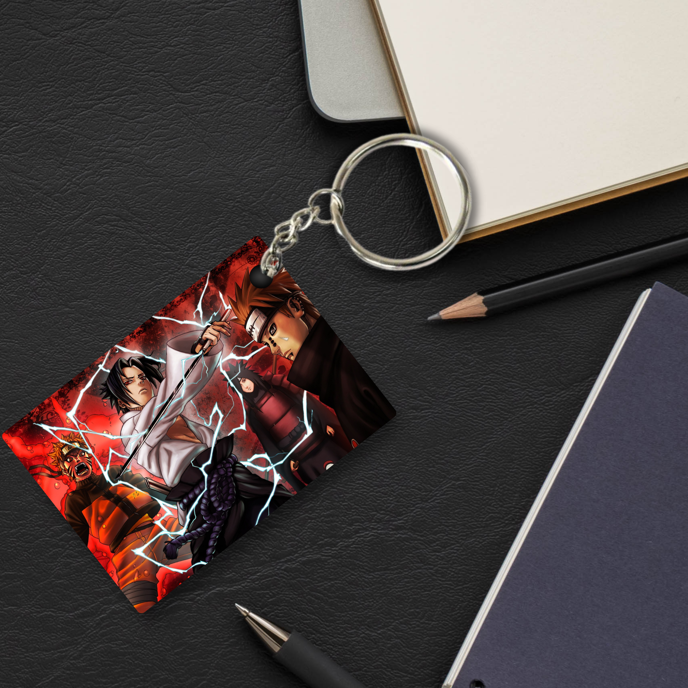Replix Premium (Pack Of 4) Anime Printed Keychain For Bike, Scooty, Car, Acrylic Keyholder (Sasuke 2)