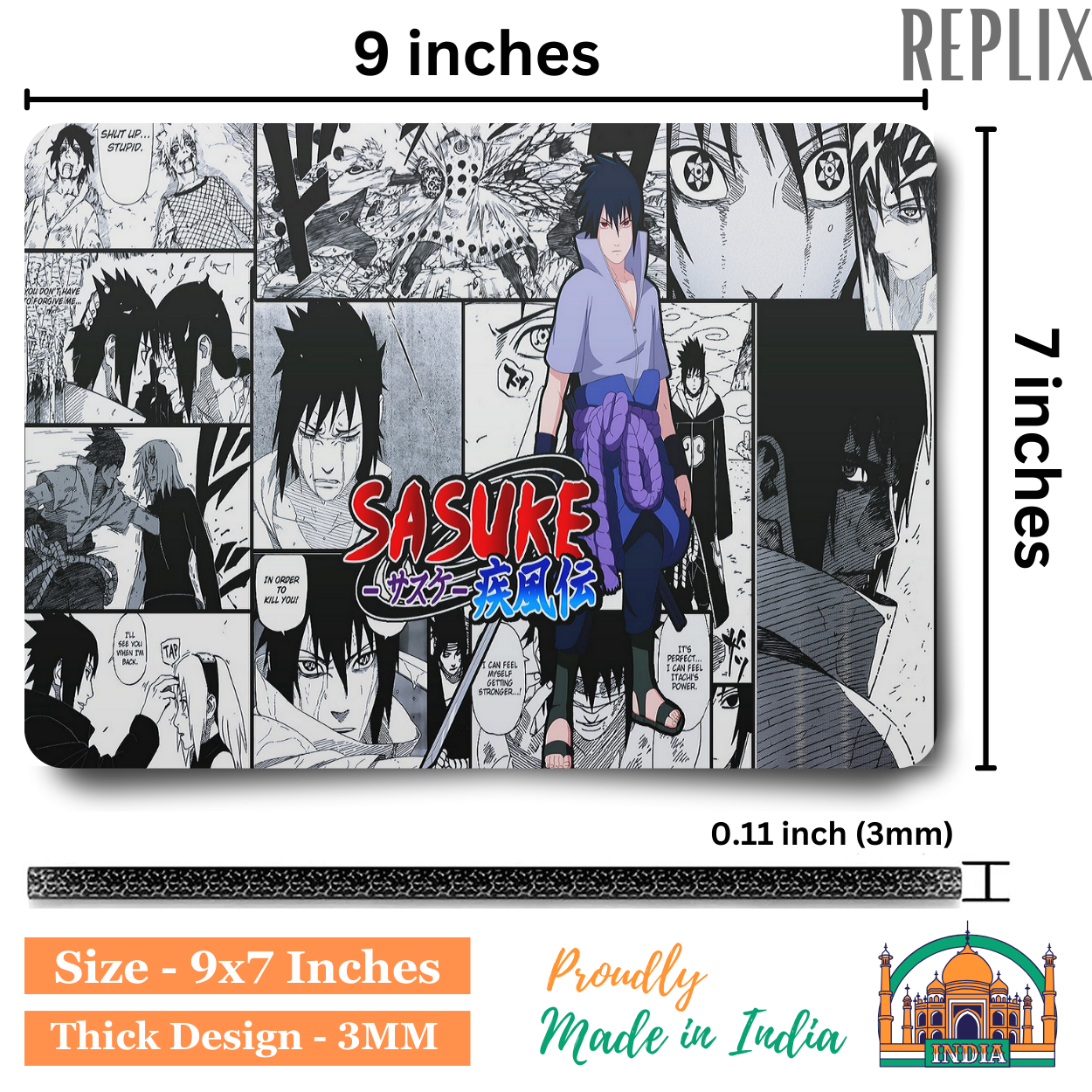 Replix Anime Mouse Pad (9 inch x 7 inch) - Sasuke Written Printed Mousepad Mousepad