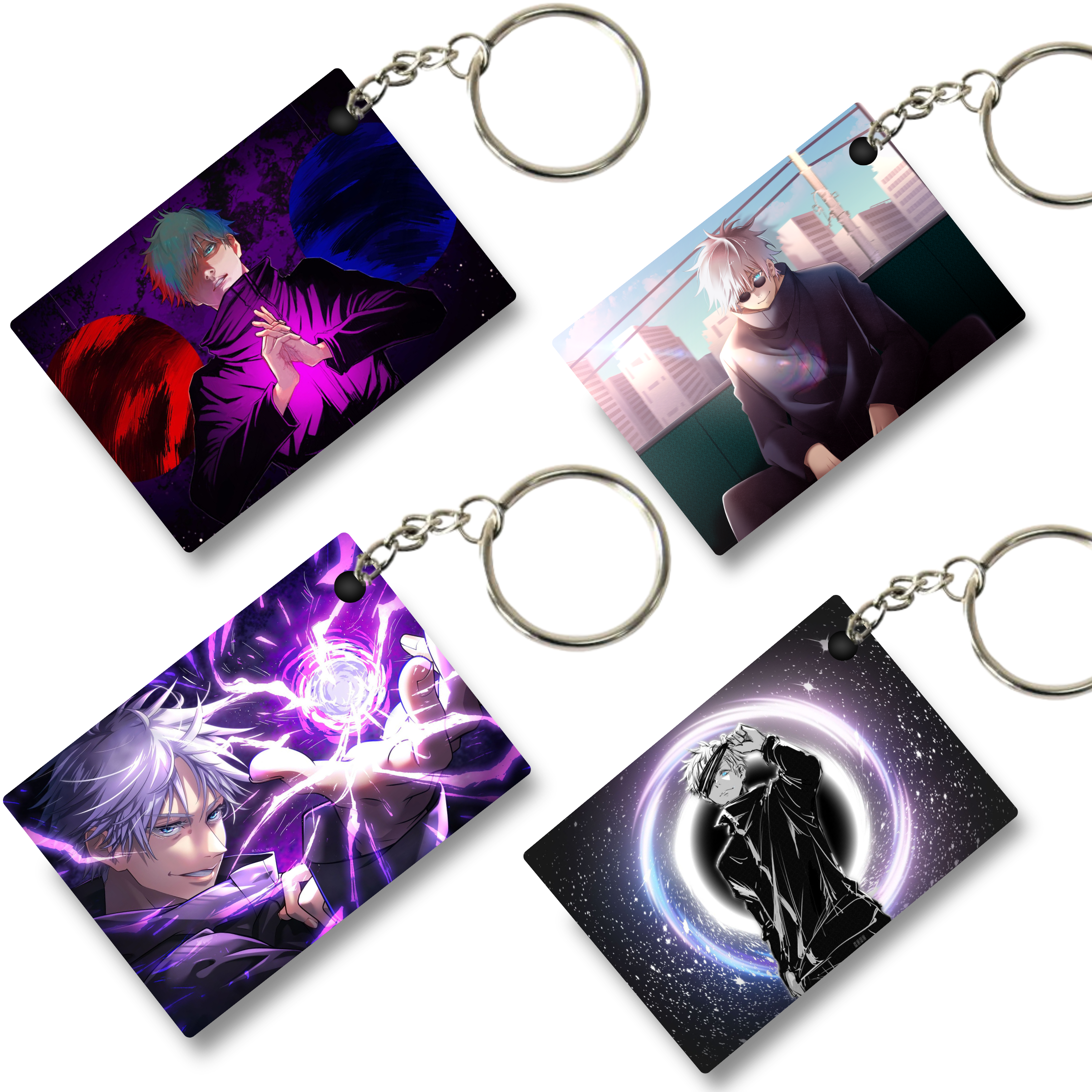 Replix Premium (Pack Of 4) Anime Printed Keychain For Bike, Scooty, Car, Acrylic Keyholder (Jujutsu Kaisen 6)