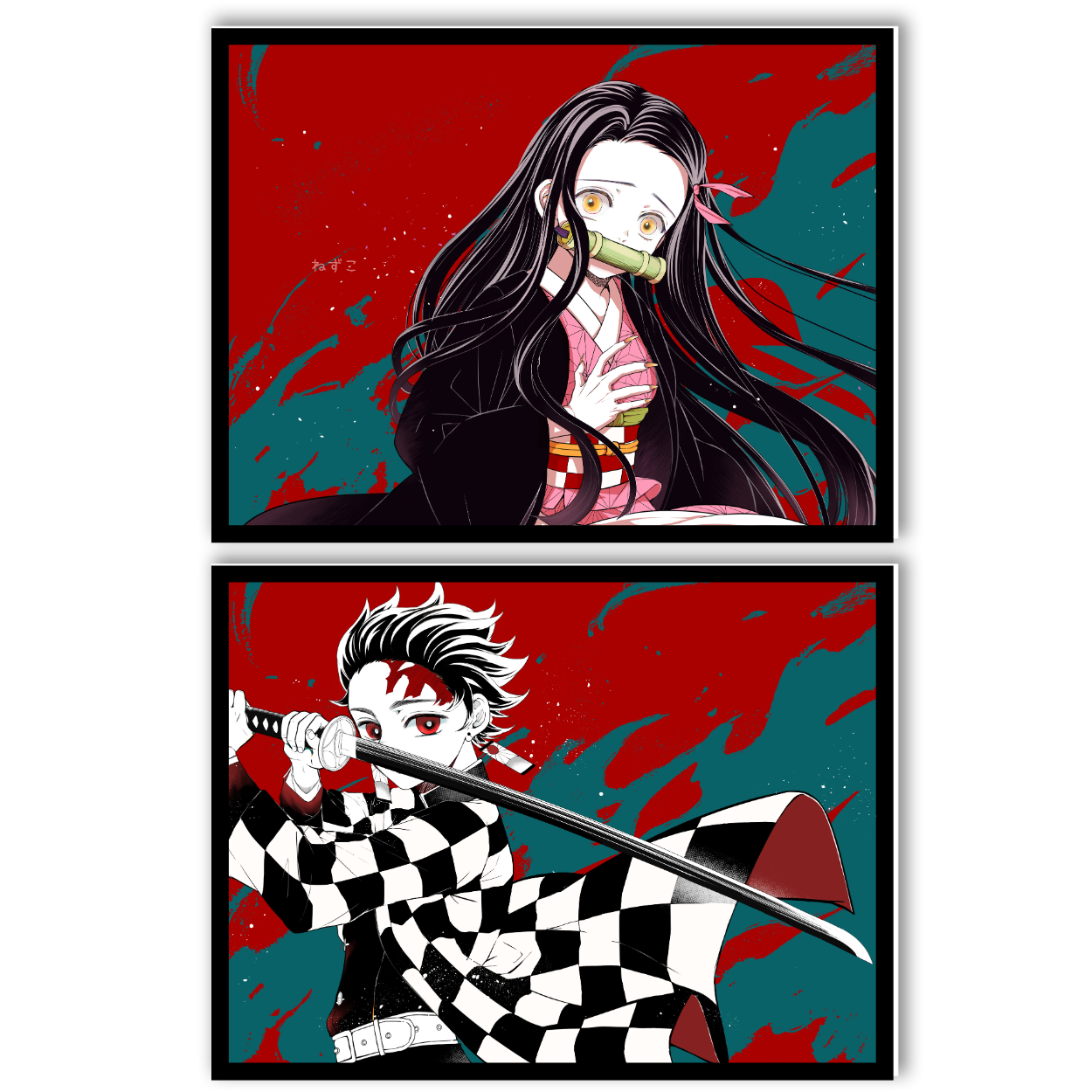 Replix Set of 2 Demon Slayer Frames Anime Wall Frame, (11x14 Inch) Framed Poster With Black Frames (Brother-Sister Duo)