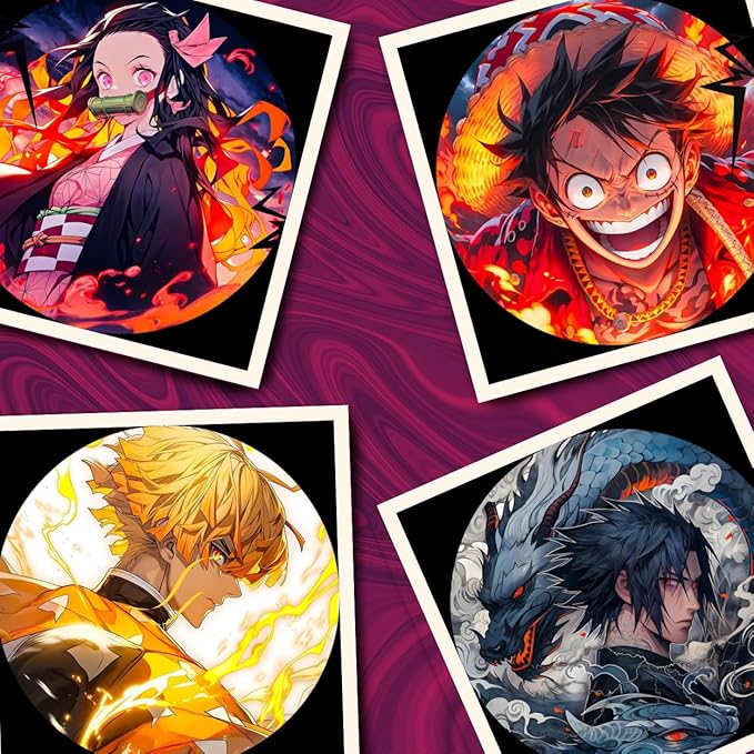 Replix Anime Framed Poster Mix Anime Painting Wall Frame, (11x11 Inch) Wall Art Laminated Poster With Black Frames, Set of 4 (Design 1)