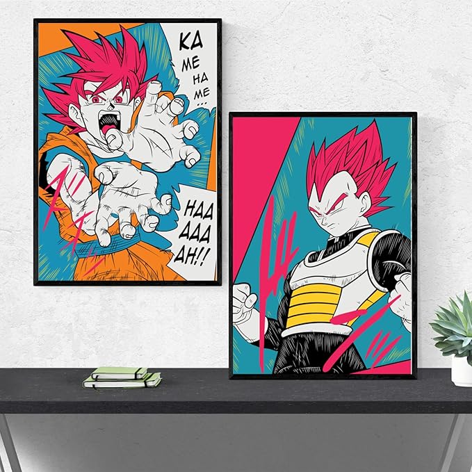 Replix Set of 2 Goku Frames Anime Wall Frame, (12x18 Inch) Framed Poster With Black Frames (Dragon Ball)