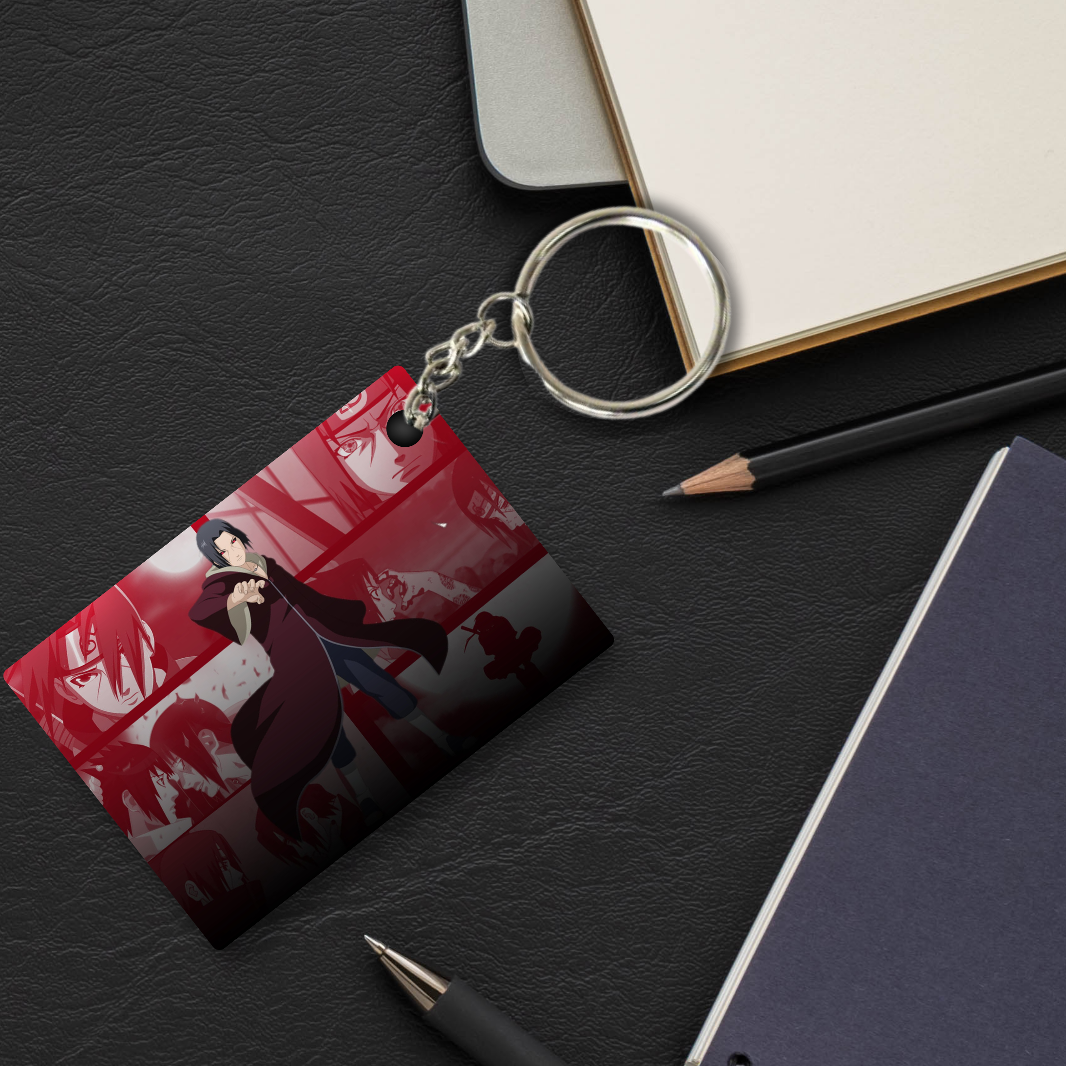 Replix Premium (Pack Of 4) Anime Printed Keychain For Bike, Scooty, Car, Acrylic Keyholder (Itachi Uchiha 3)