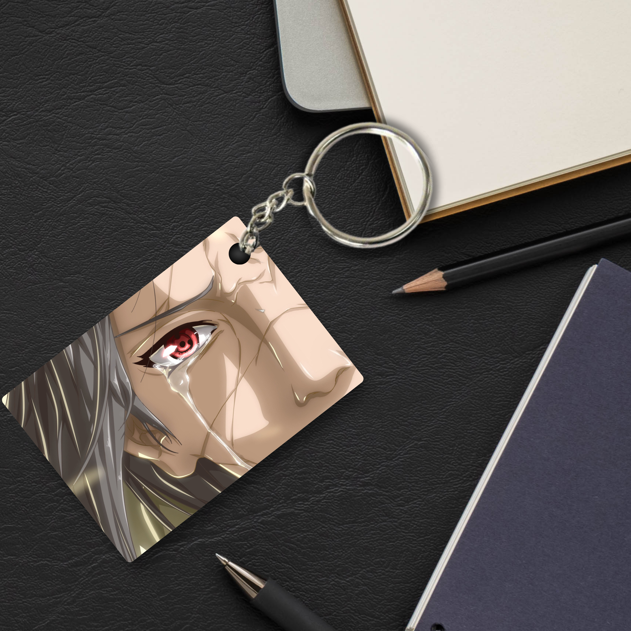 Replix Premium (Pack Of 4) Anime Printed Keychain For Bike, Scooty, Car, Acrylic Keyholder (Itachi Uchiha 3)