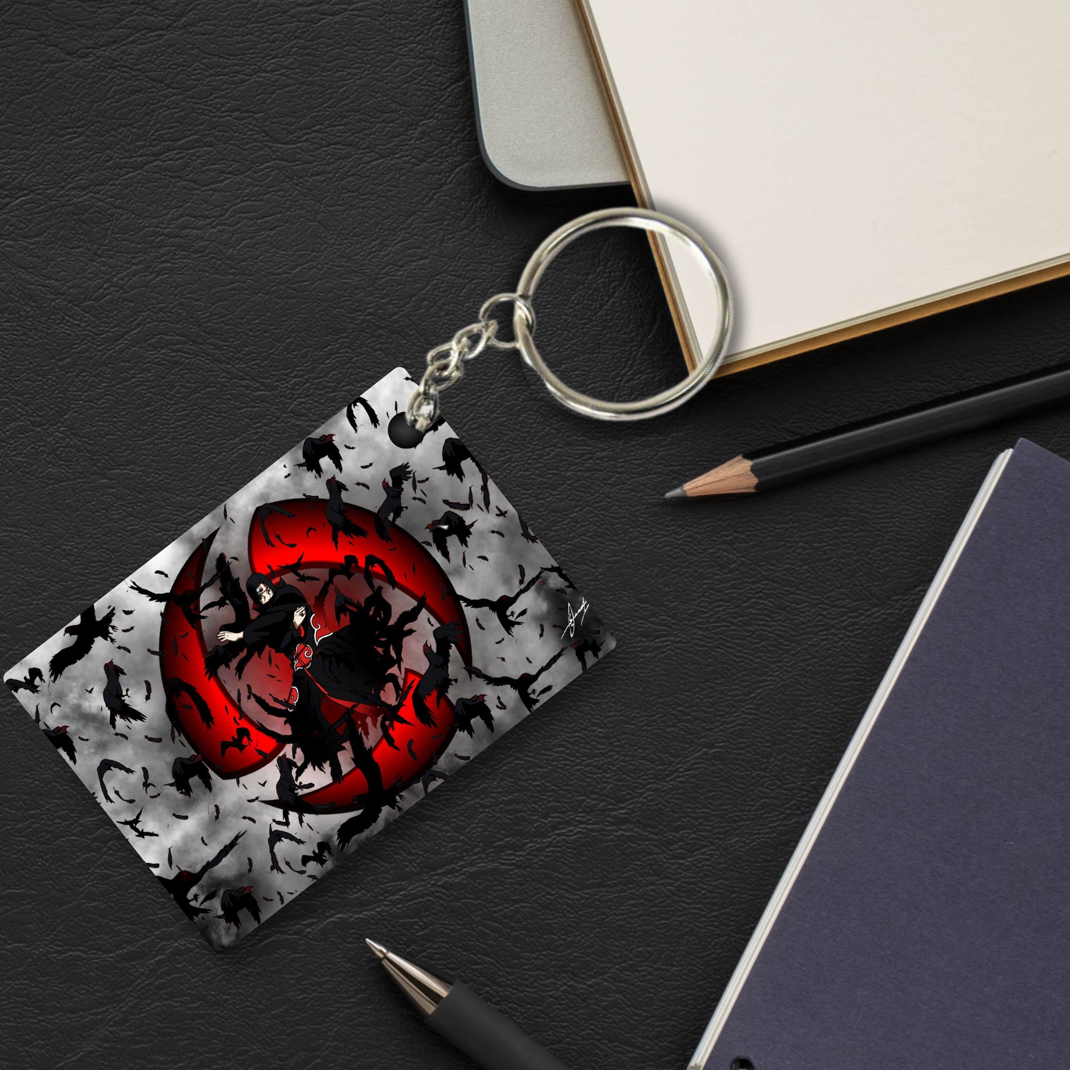 Replix Premium (Pack Of 4) Anime Printed Keychain For Bike, Scooty, Car, Acrylic Keyholder (Itachi Uchiha 3)