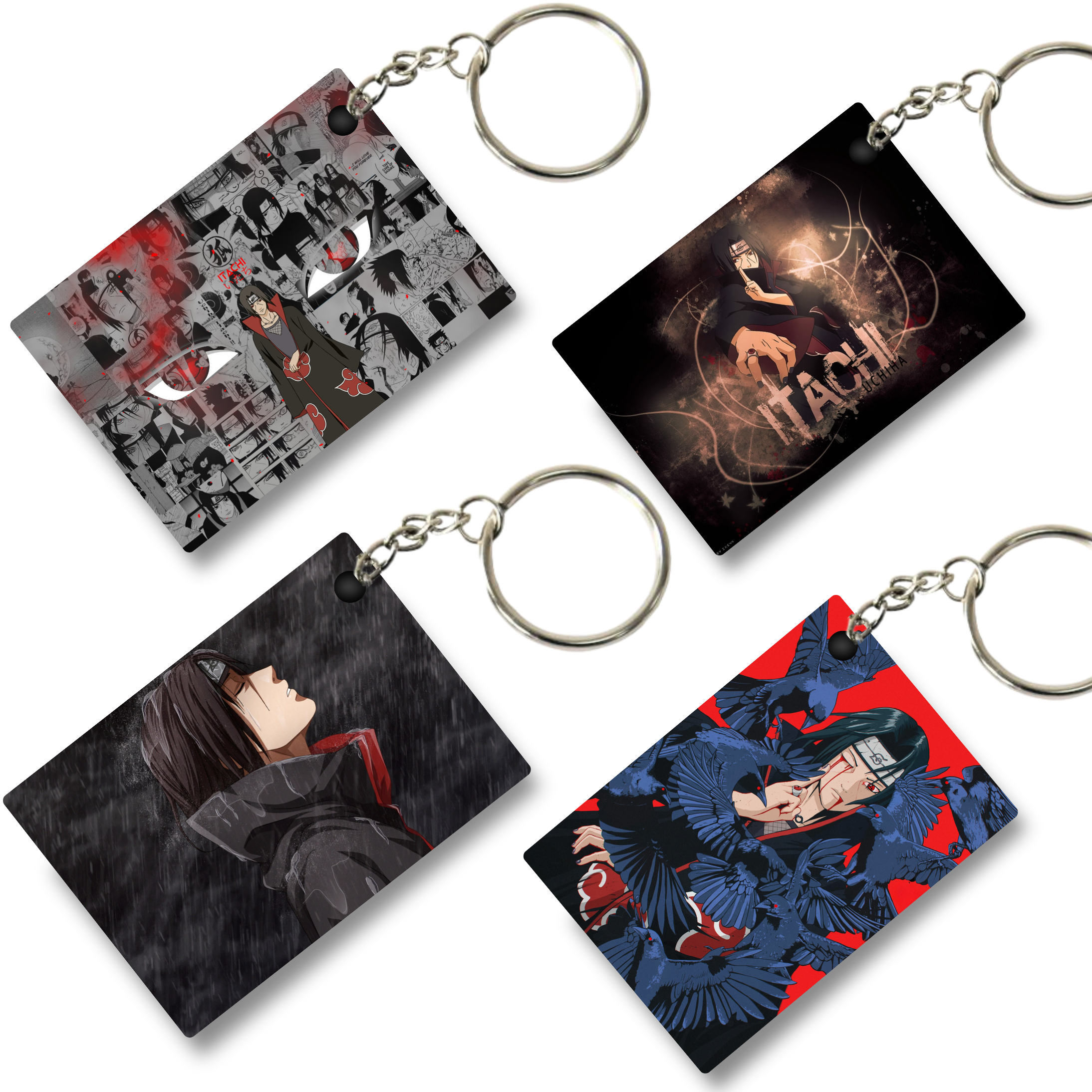 Replix Premium (Pack Of 4) Anime Printed Keychain For Bike, Scooty, Car, Acrylic Keyholder (Itachi Uchiha 2)