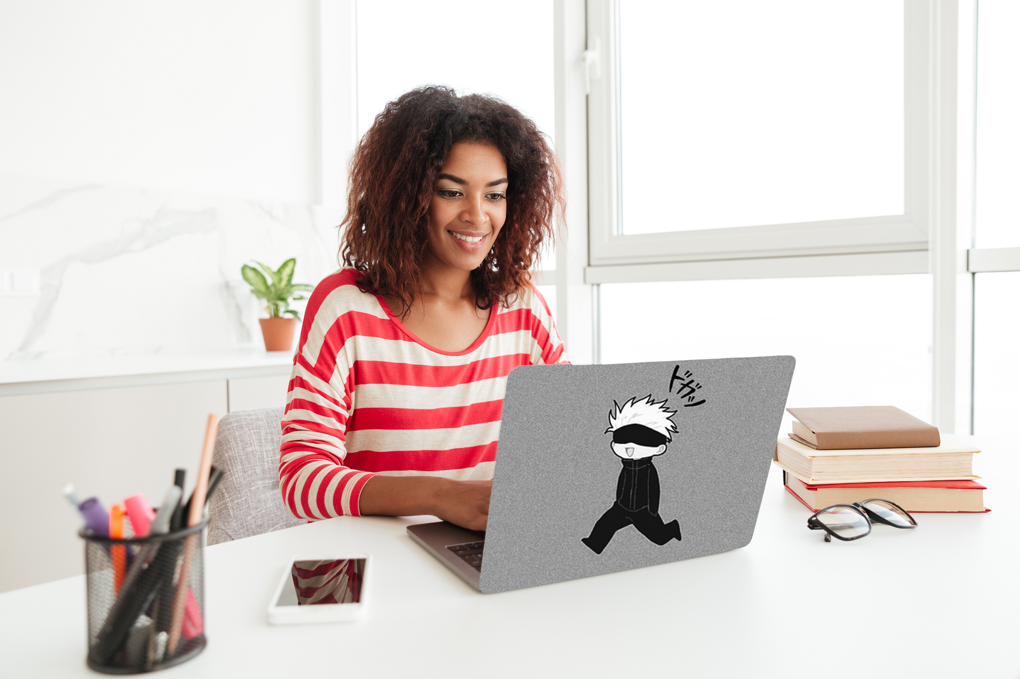 Replix Gojo Anime Vinyl Laptop Skin with Free Sticker Compatible for All Laptops Vinyl Laptop Decal 15.6