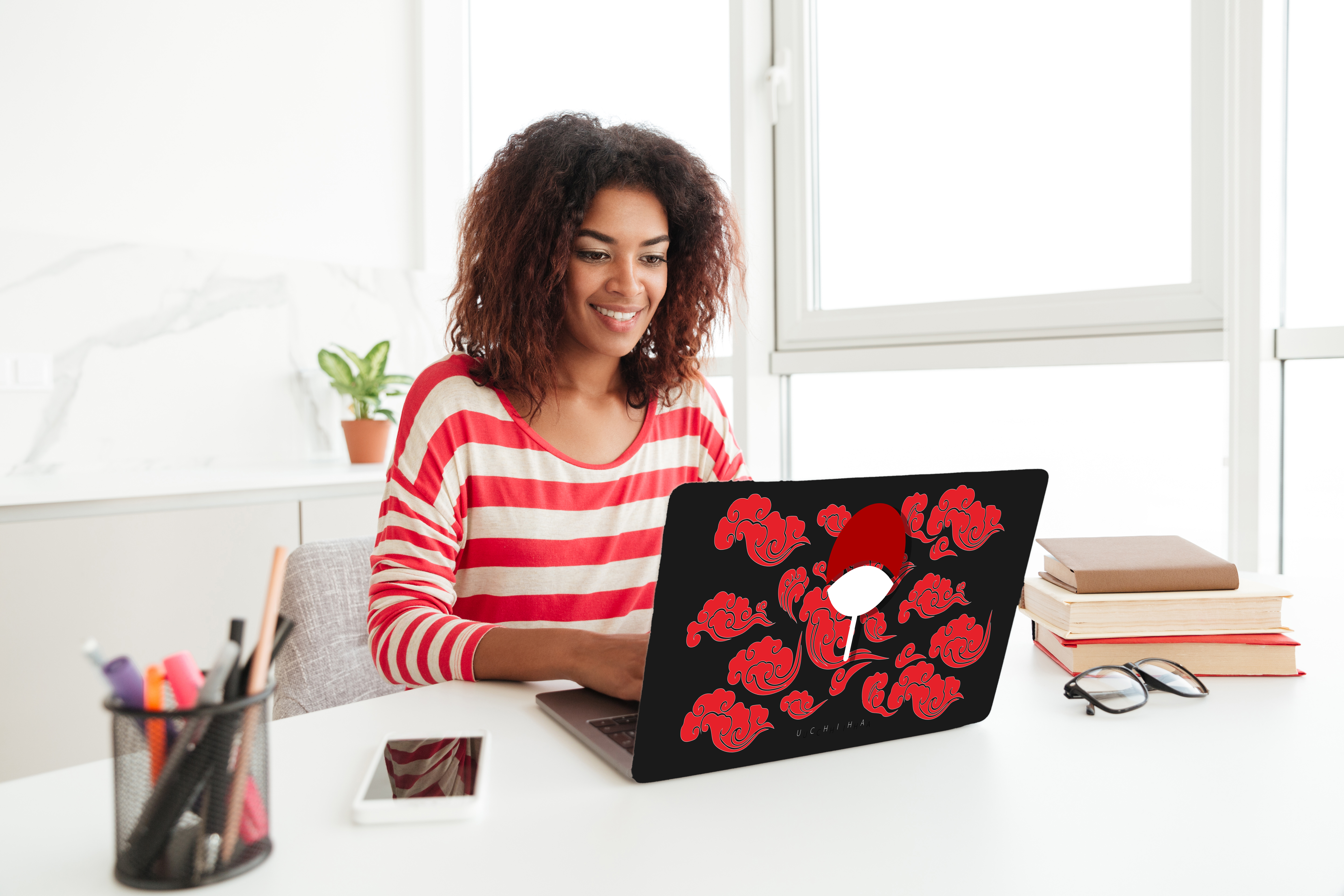 Replix Uchiha Flag Anime Vinyl Laptop Skin with Free Sticker Compatible for All Laptops Vinyl Laptop Decal 15.6