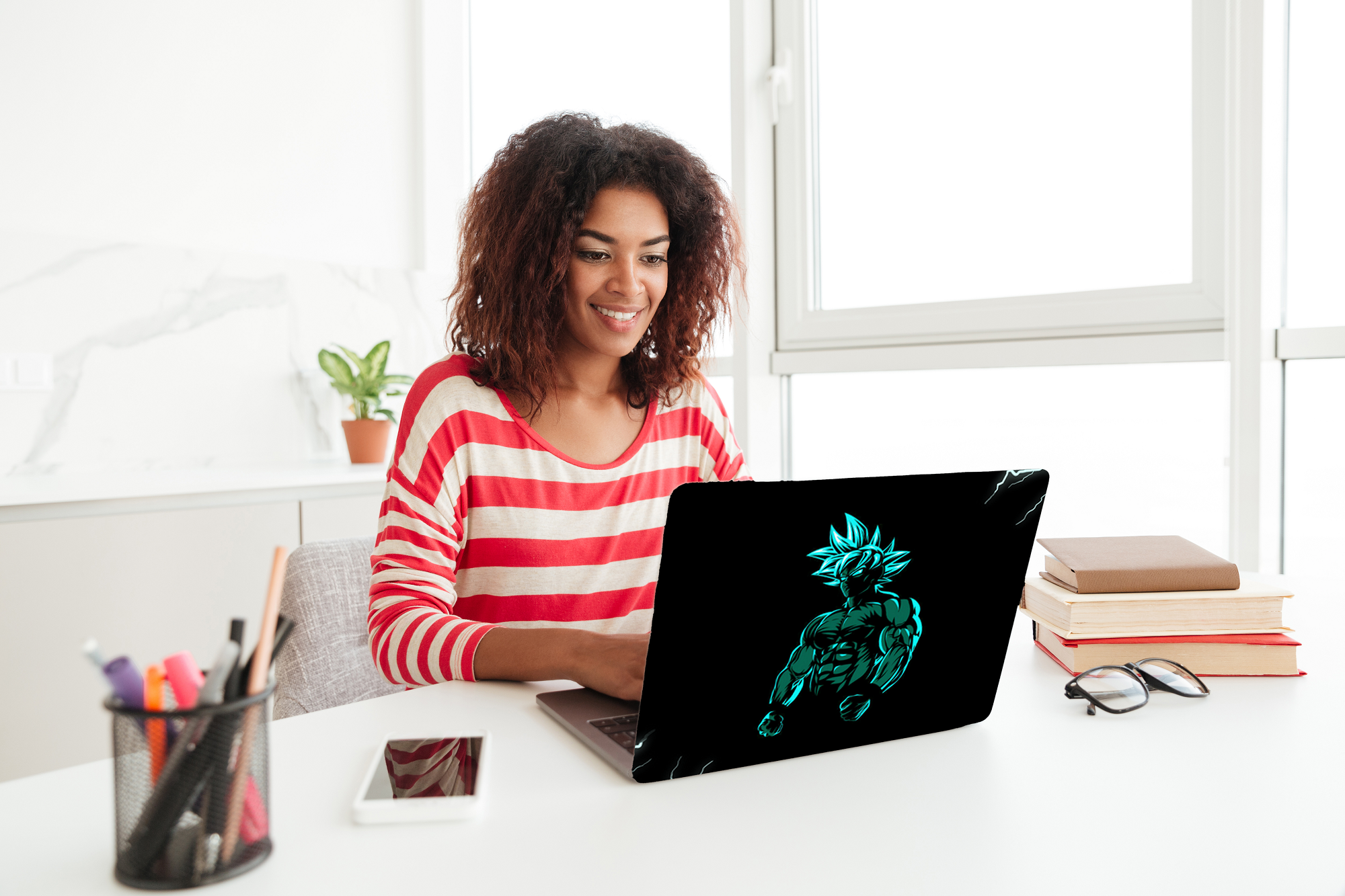 Replix Goku Anime Vinyl Laptop Skin with Free Sticker Compatible for All Laptops Vinyl Laptop Decal 15.6