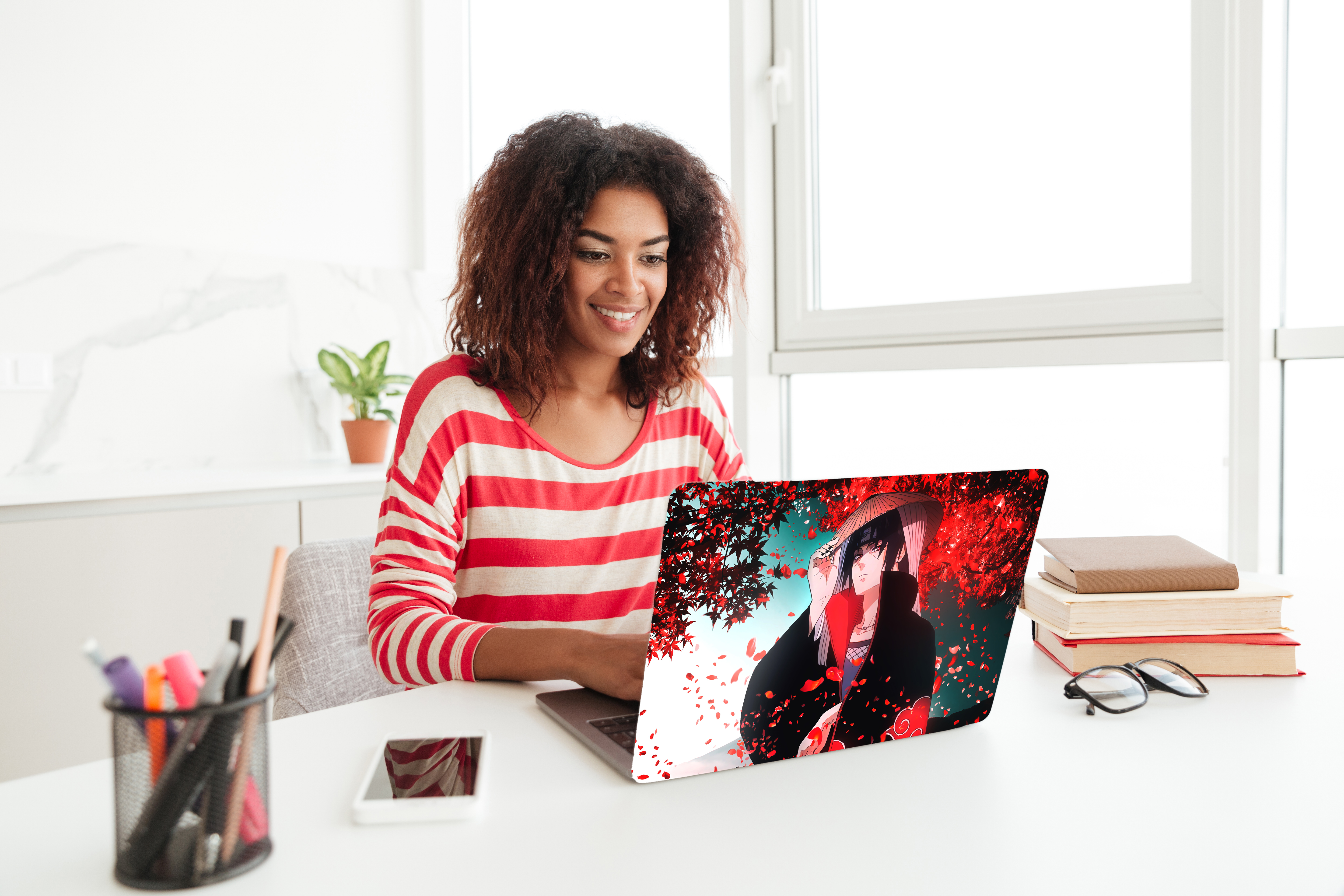Replix Itachi 10 Anime Vinyl Laptop Skin with Free Sticker Compatible for All Laptops Vinyl Laptop Decal 15.6