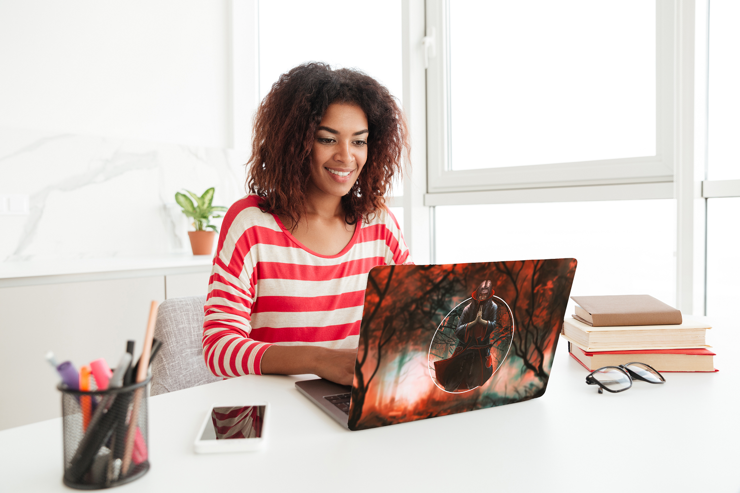 Replix Itachi 2 Anime Vinyl Laptop Skin with Free Sticker Compatible for All Laptops Vinyl Laptop Decal 15.6