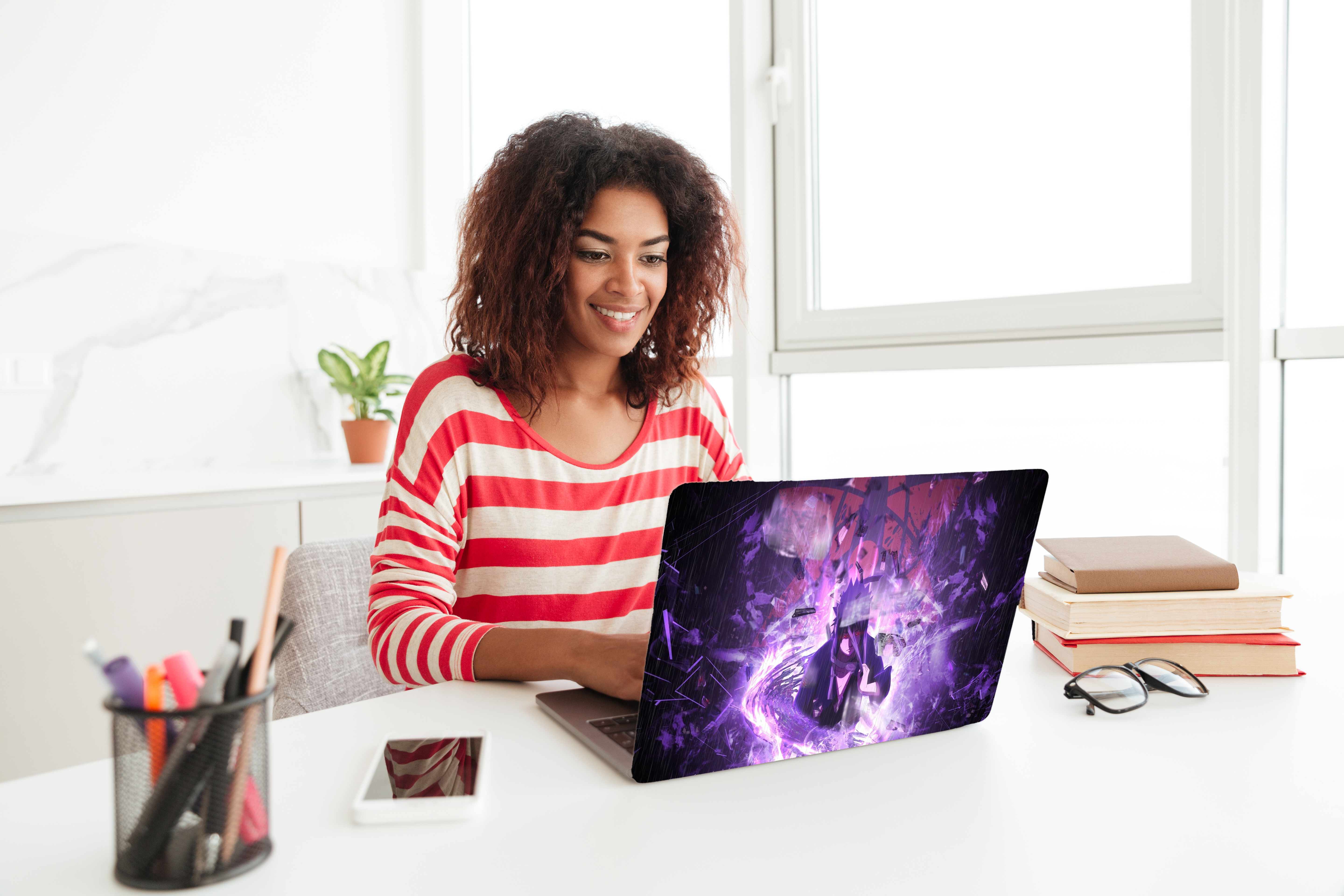Replix Sasuke 2 Anime Vinyl Laptop Skin with Free Sticker Compatible for All Laptops Vinyl Laptop Decal 15.6