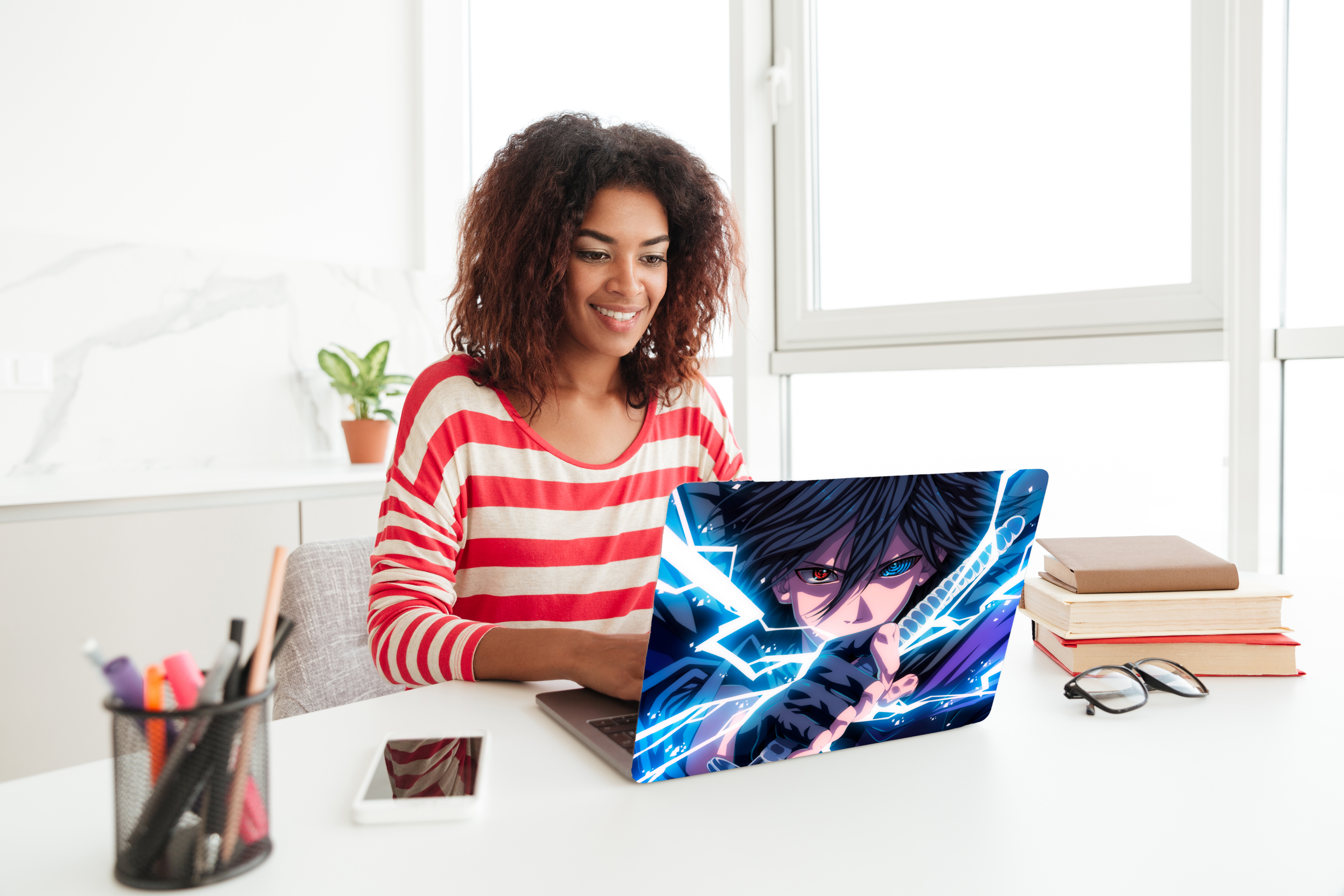 Replix Sasuke Anime Vinyl Laptop Skin with Free Sticker Compatible for All Laptops Vinyl Laptop Decal 15.6