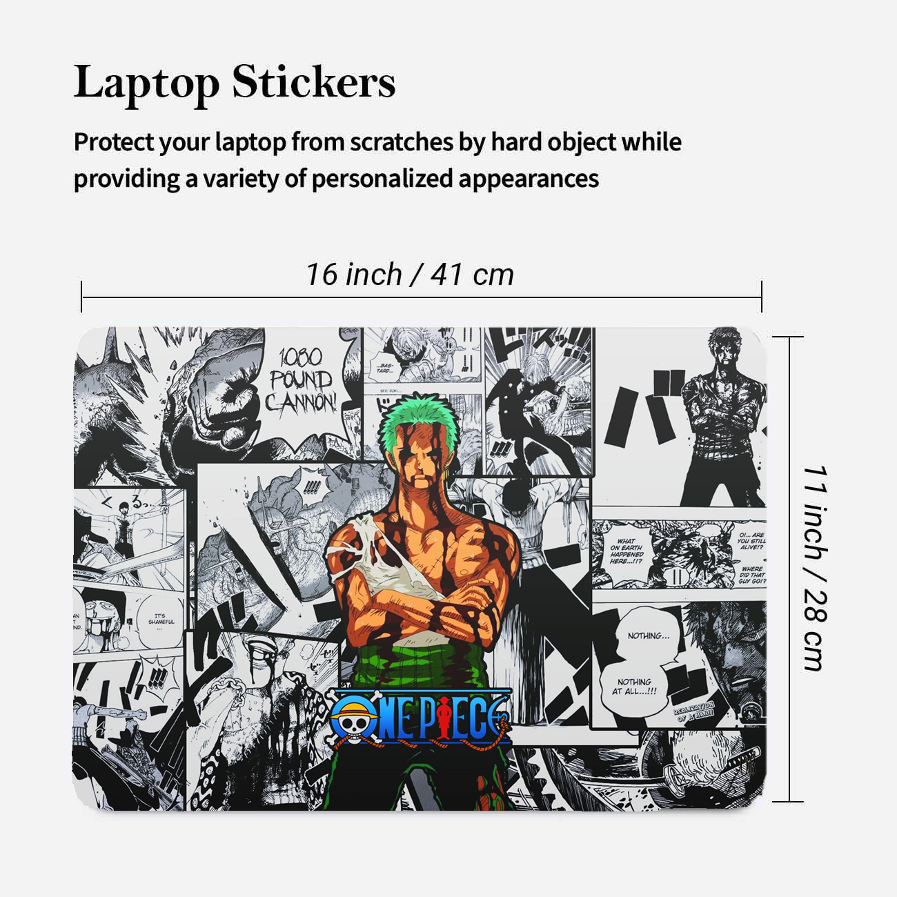 Replix Zoro Anime Vinyl Laptop Skin with Free Sticker Compatible for All Laptops Vinyl Laptop Decal 15.6