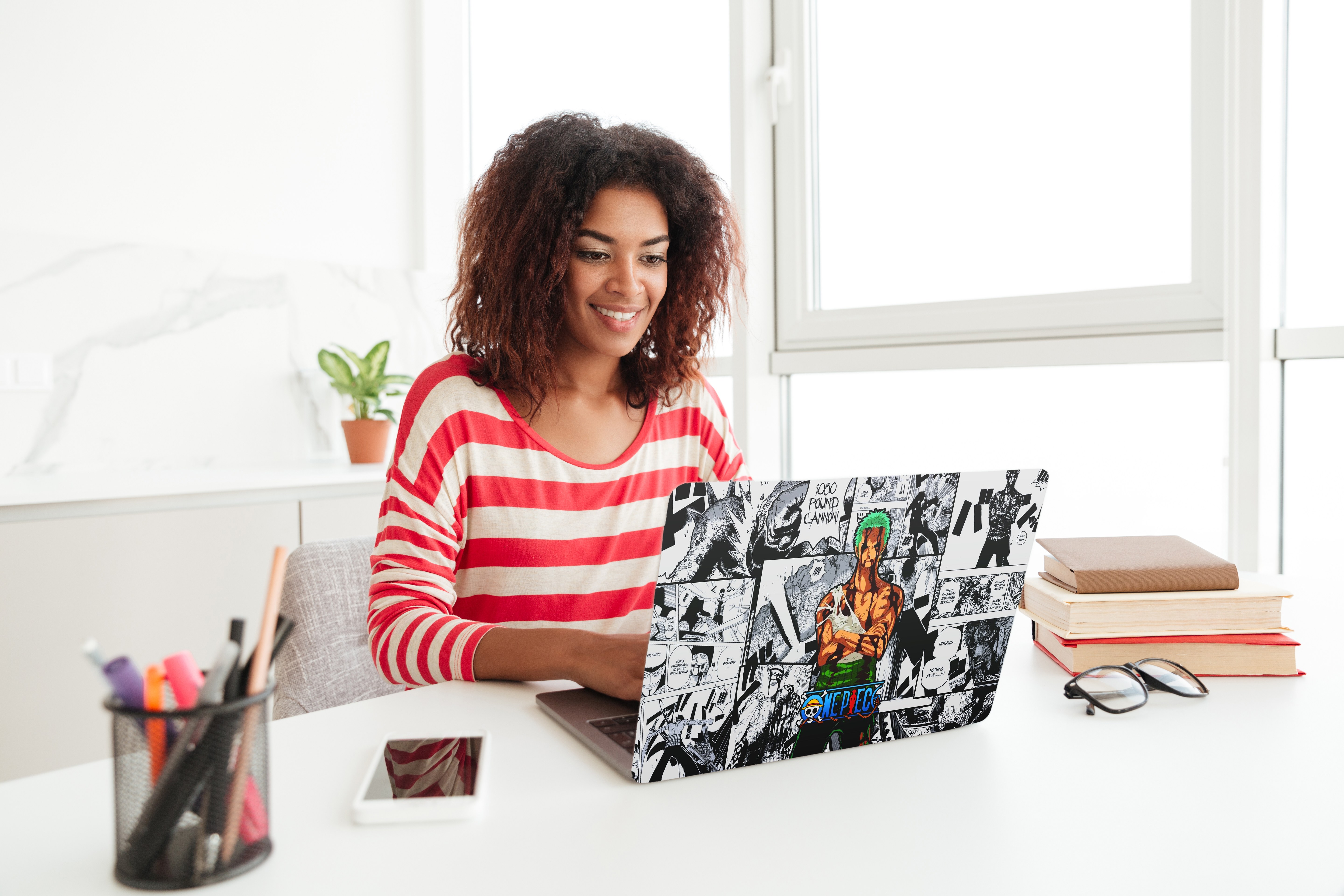Replix Zoro Anime Vinyl Laptop Skin with Free Sticker Compatible for All Laptops Vinyl Laptop Decal 15.6